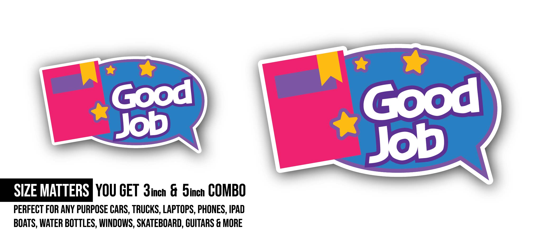 Book and Good Job Balloon Talk Sticker, Waterproof Vinyl Decal Sticker Indoor Or Outdoor 2 (Pieces) 3" and 5"