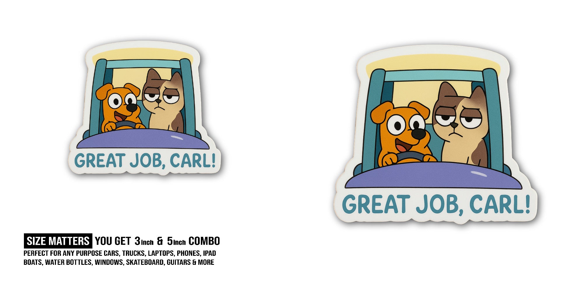 Dog Driving A CAR Sticker, Waterproof Vinyl Decal Sticker Indoor Or Outdoor 2 (Pieces) 3" and 5"