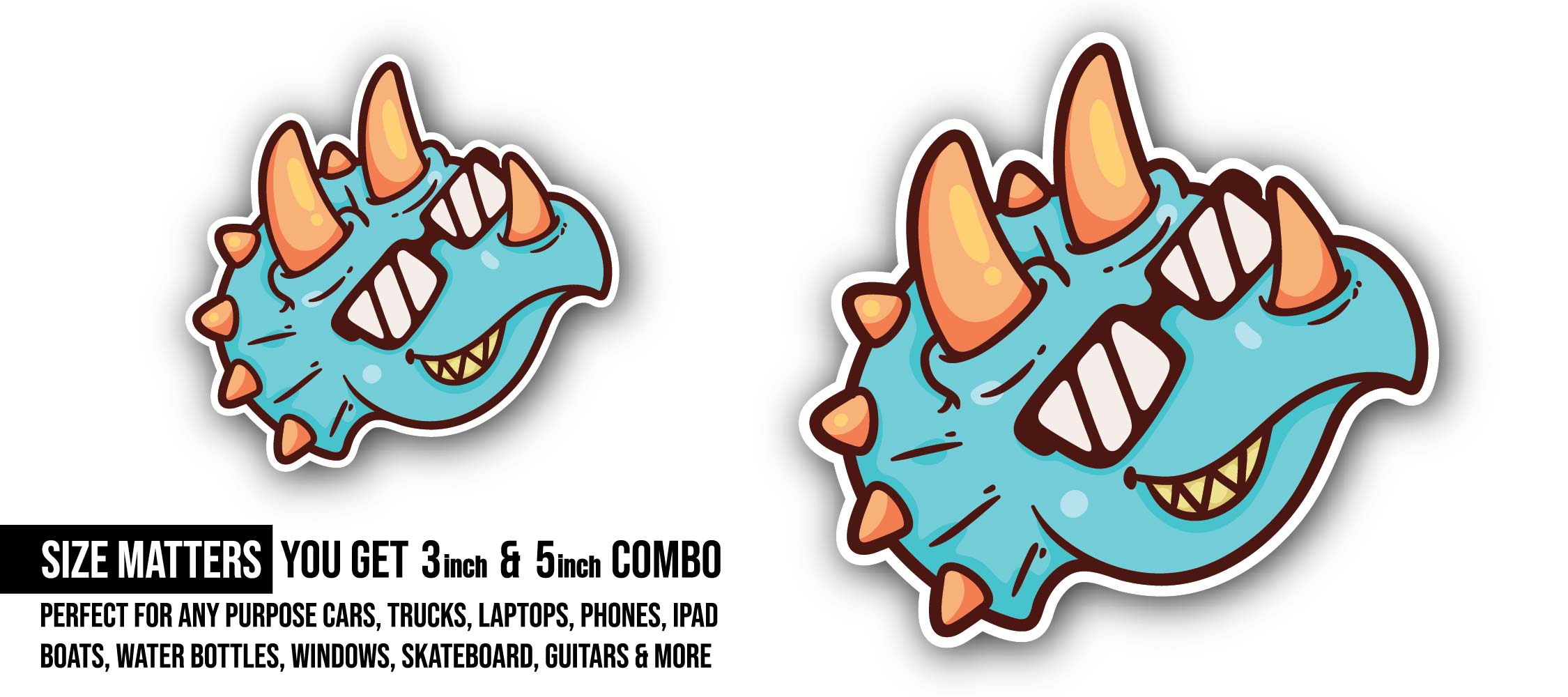 Dinosaur with Sunglass Sticker, Waterproof Vinyl Decal Sticker Indoor Or Outdoor 2 (Pieces) 3" and 5"