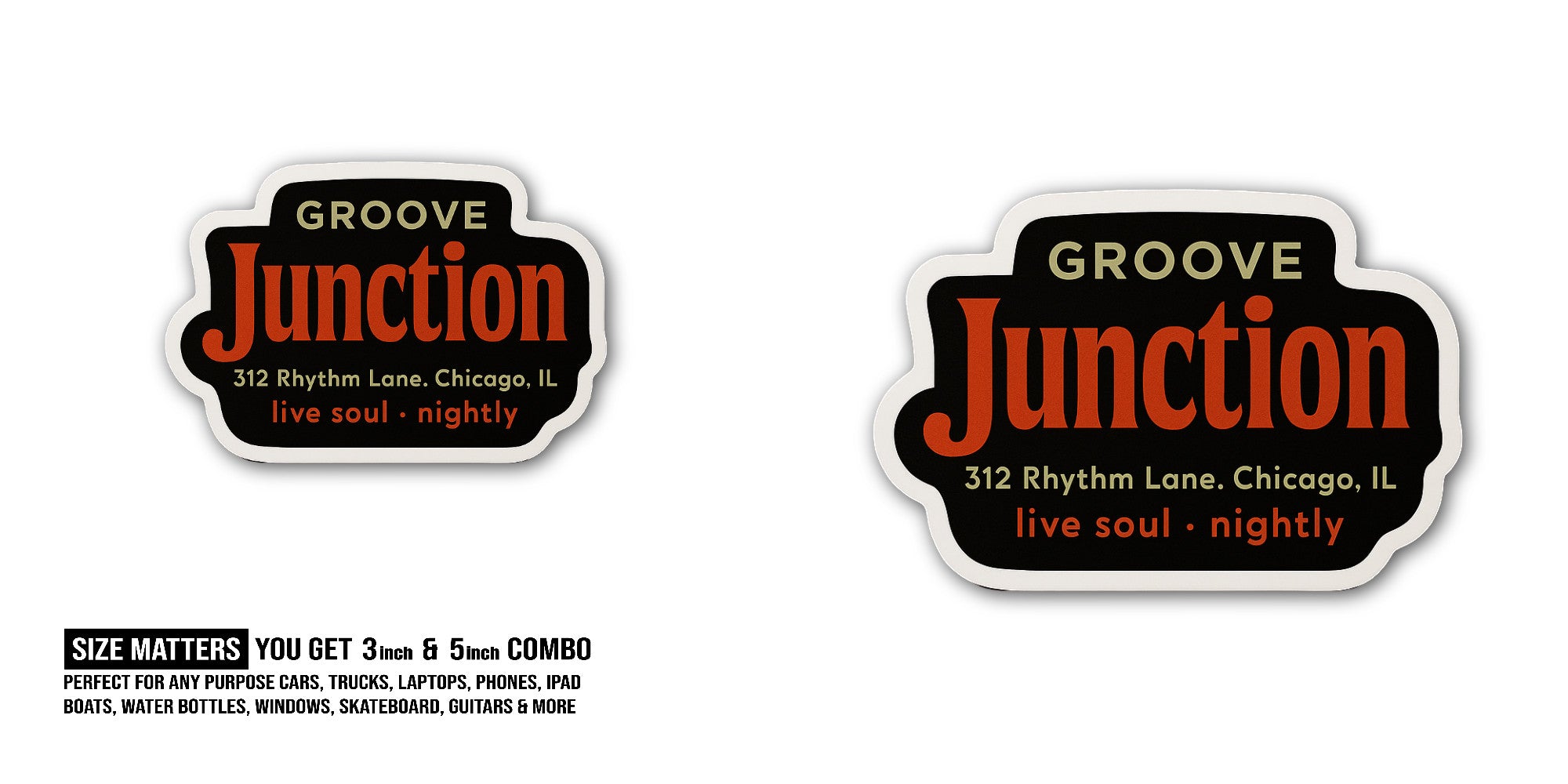 Groove Junction Sticker, Waterproof Vinyl Decal Sticker Indoor Or Outdoor 2 (Pieces) 3" and 5"