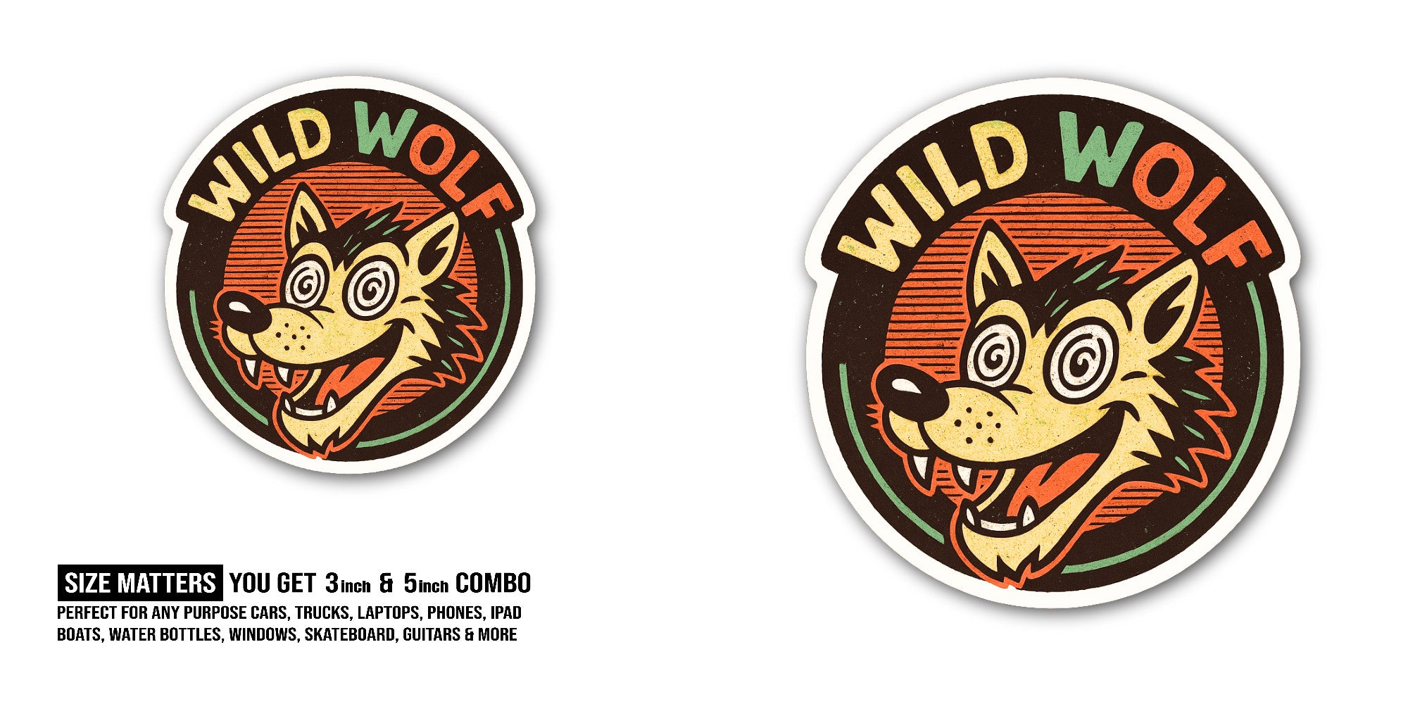 Wild Wolf Sticker, Waterproof Vinyl Decal Sticker Indoor Or Outdoor 2 (Pieces) 3" and 5"