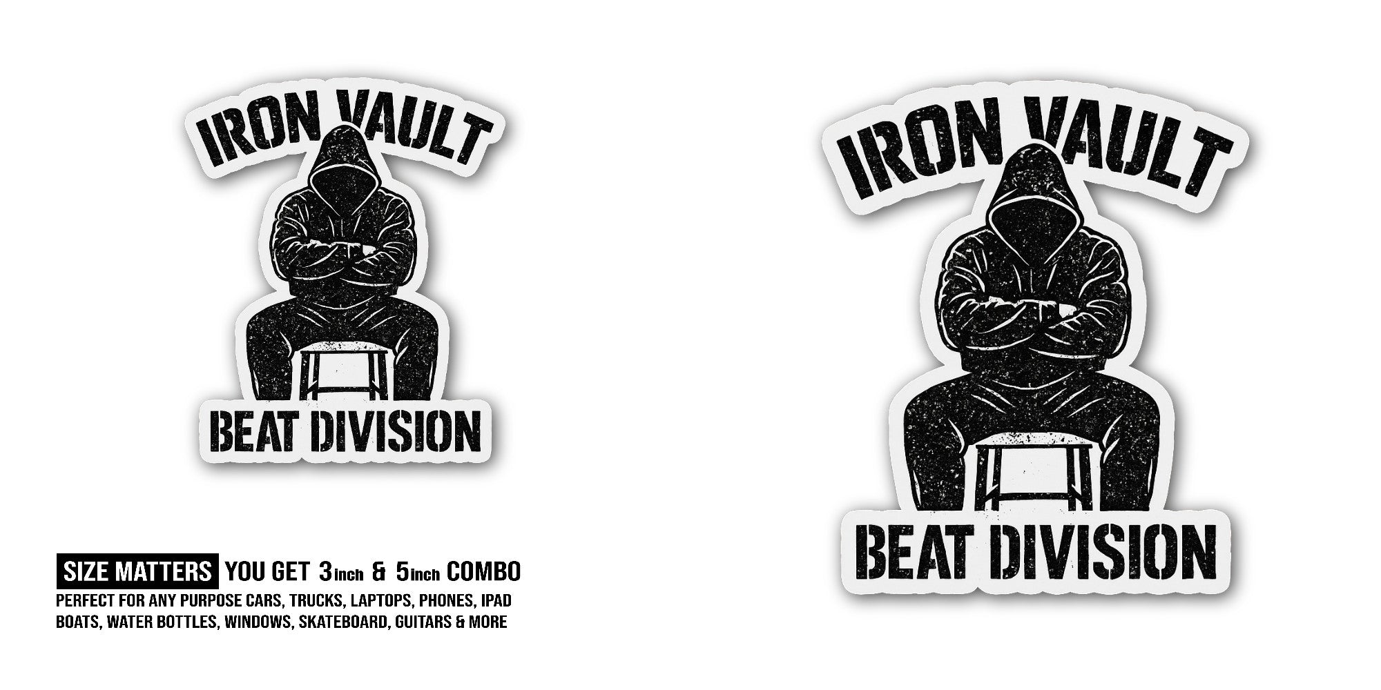 Iron Vault Beat Division Sticker, Waterproof Vinyl Decal Sticker Indoor Or Outdoor 2 (Pieces) 3" and 5"