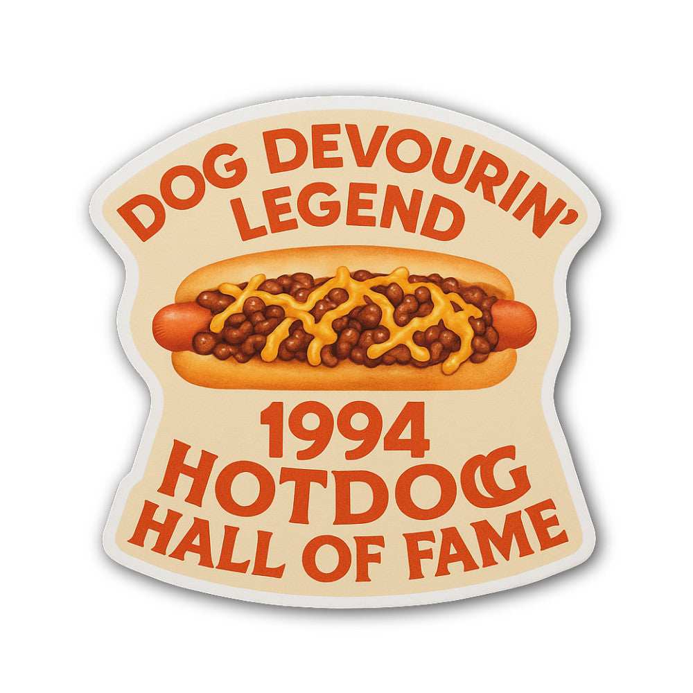 Dog DEVOURIN' Legend 1994 Hotdog Hall of Fame Sticker, Waterproof Vinyl Decal Sticker Indoor Or Outdoor 2 (Pieces) 3" and 5"