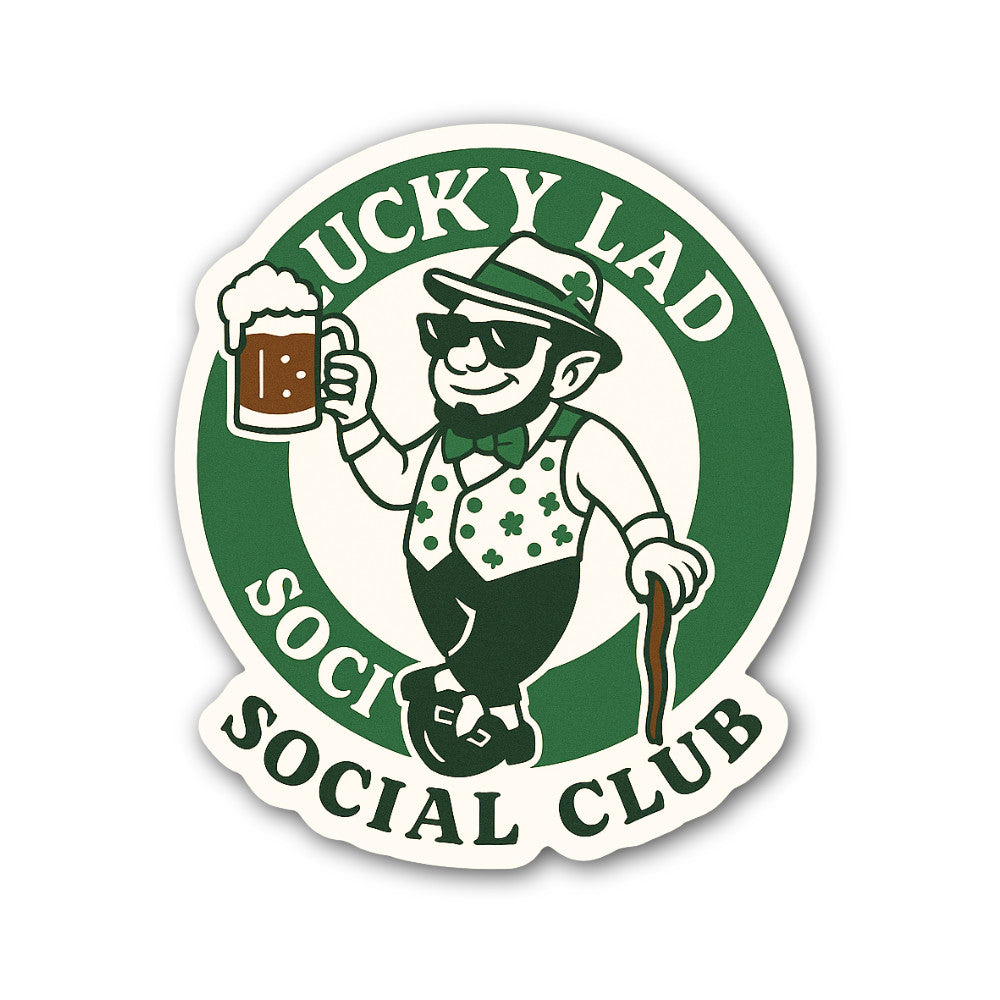 LUCKY LAD SOCIE Social Club Sticker, Waterproof Vinyl Decal Sticker Indoor Or Outdoor 2 (Pieces) 3" and 5"