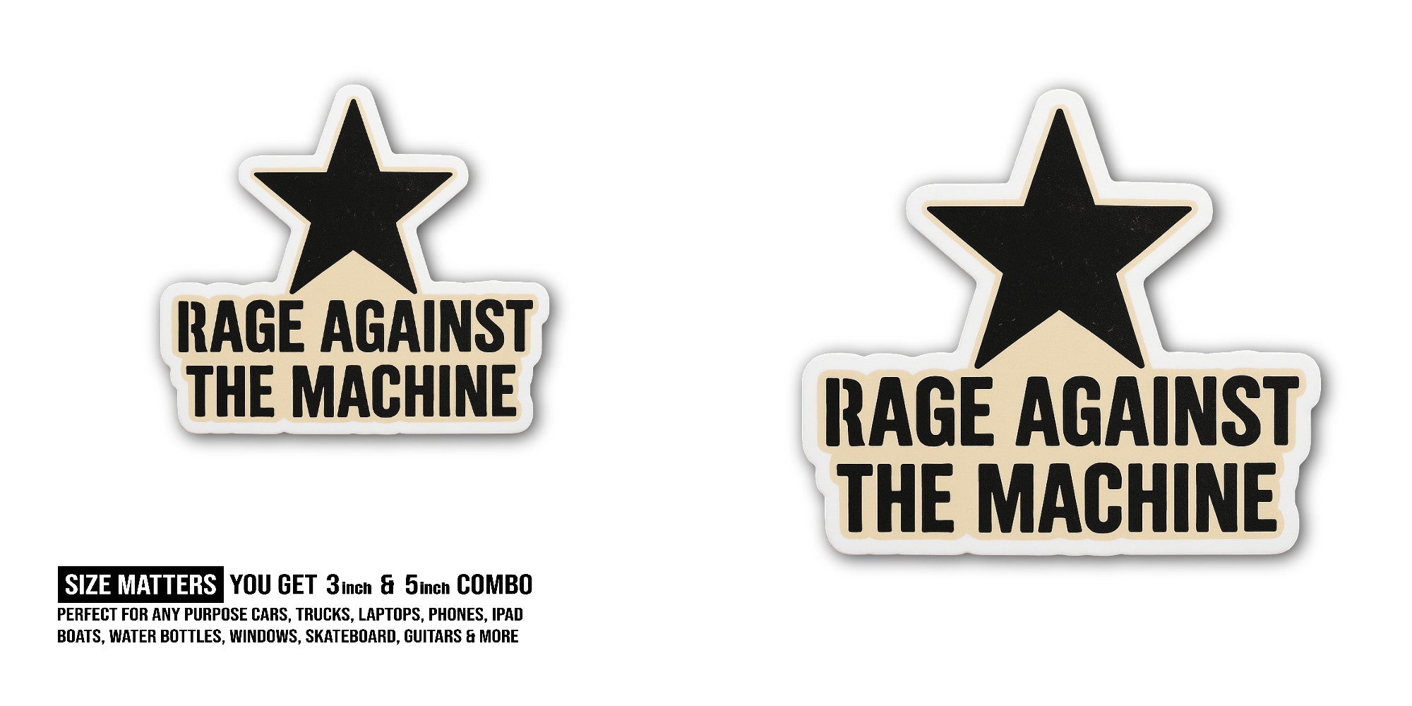 R@GE Against The Machine Sticker, Waterproof Vinyl Decal Sticker Indoor Or Outdoor 2 (Pieces) 3" and 5"