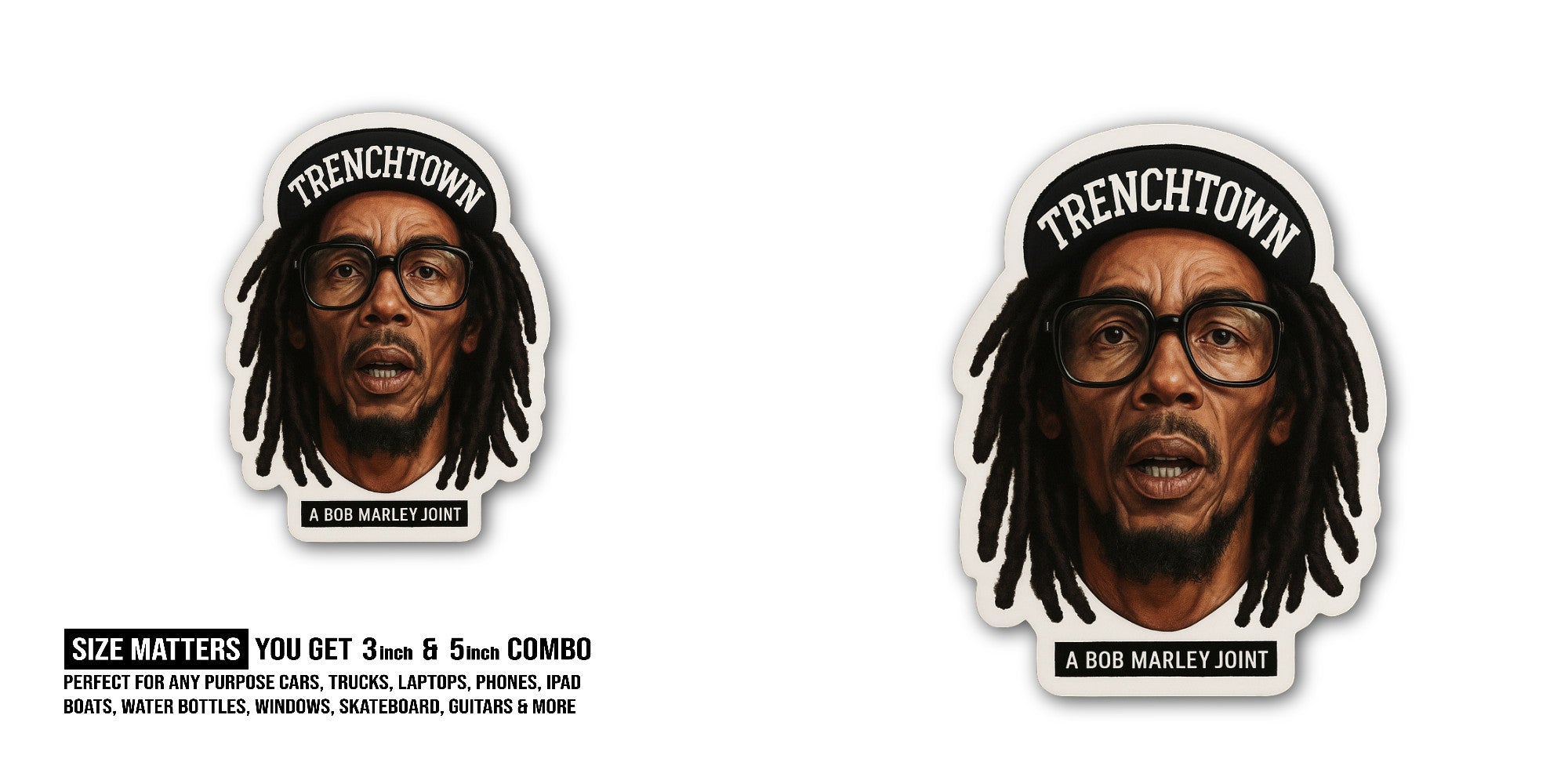 A B@B MA0LEY J@INT Sticker, Waterproof Vinyl Decal Sticker Indoor Or Outdoor 2 (Pieces) 3" and 5"