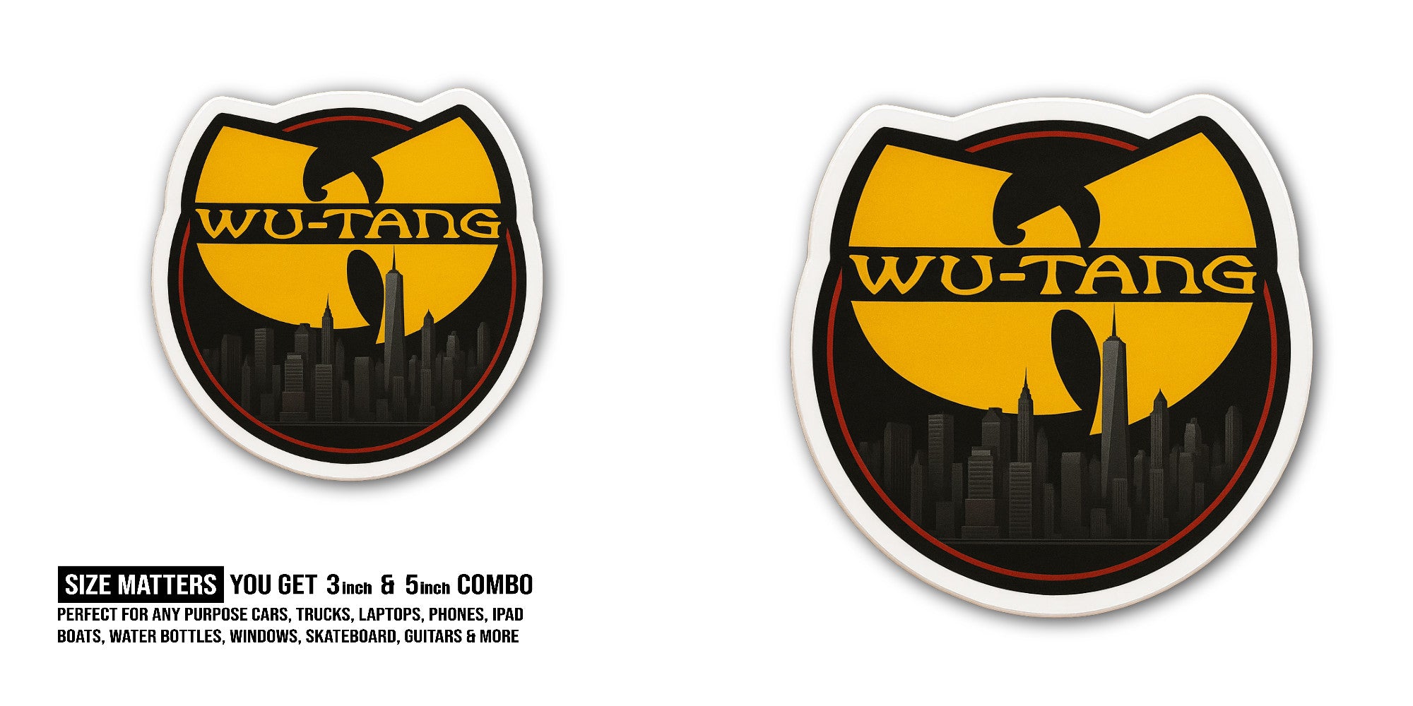 W@U-Tang Sticker, Waterproof Vinyl Decal Sticker Indoor Or Outdoor 2 (Pieces) 3" and 5"