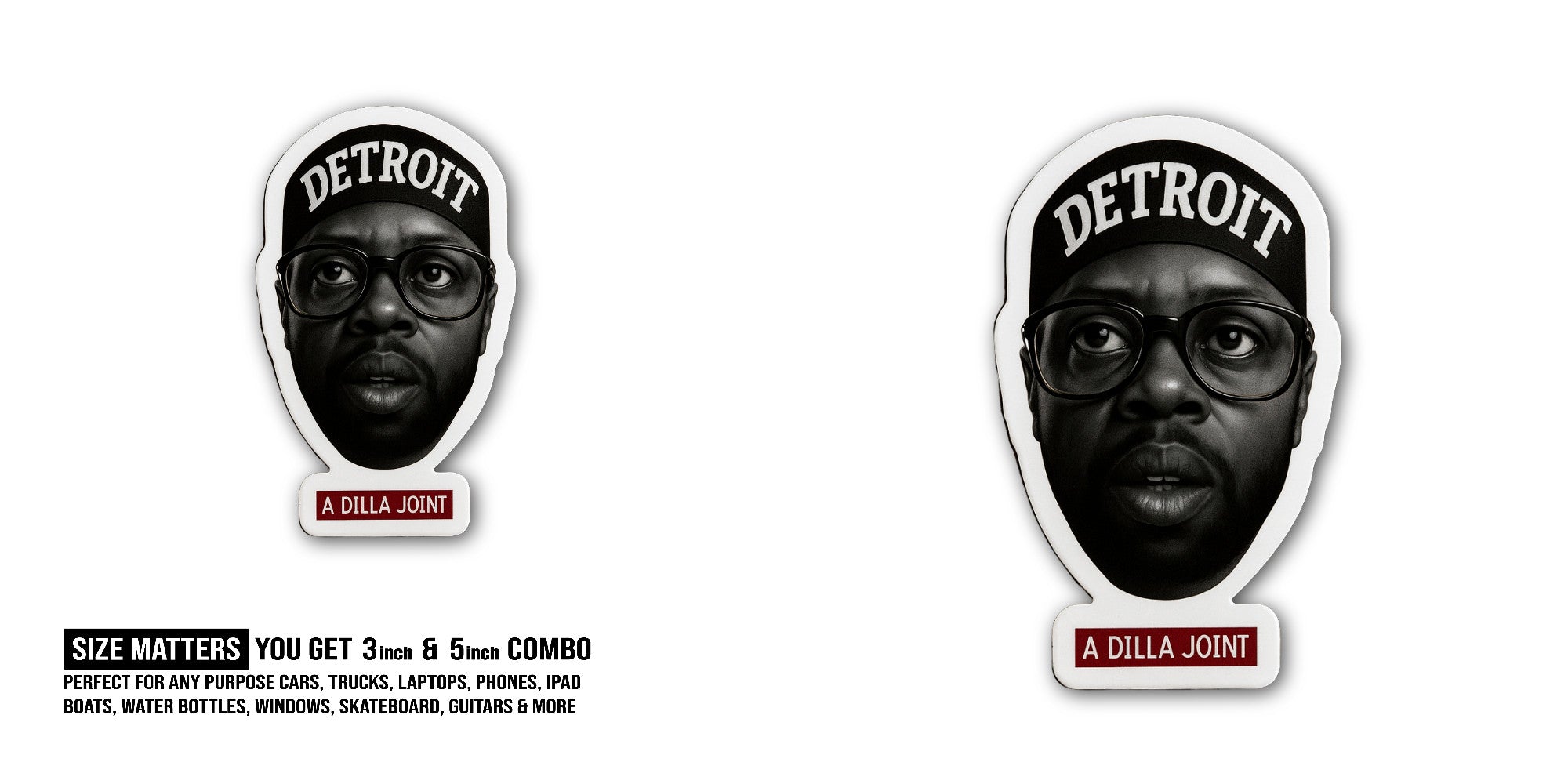 Detroit A Dilla Joint Sticker, Waterproof Vinyl Decal Sticker Indoor Or Outdoor 2 (Pieces) 3" and 5"