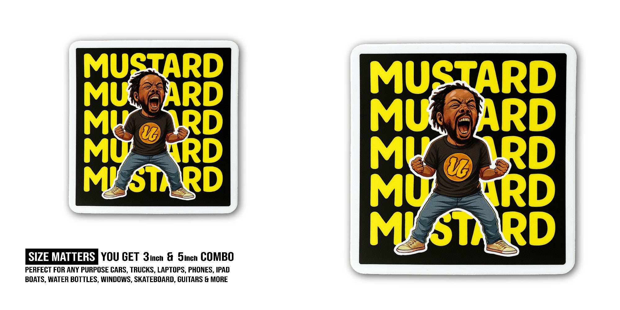 MUSTARD Sticker, Waterproof Vinyl Decal Sticker Indoor Or Outdoor 2 (Pieces) 3" and 5"