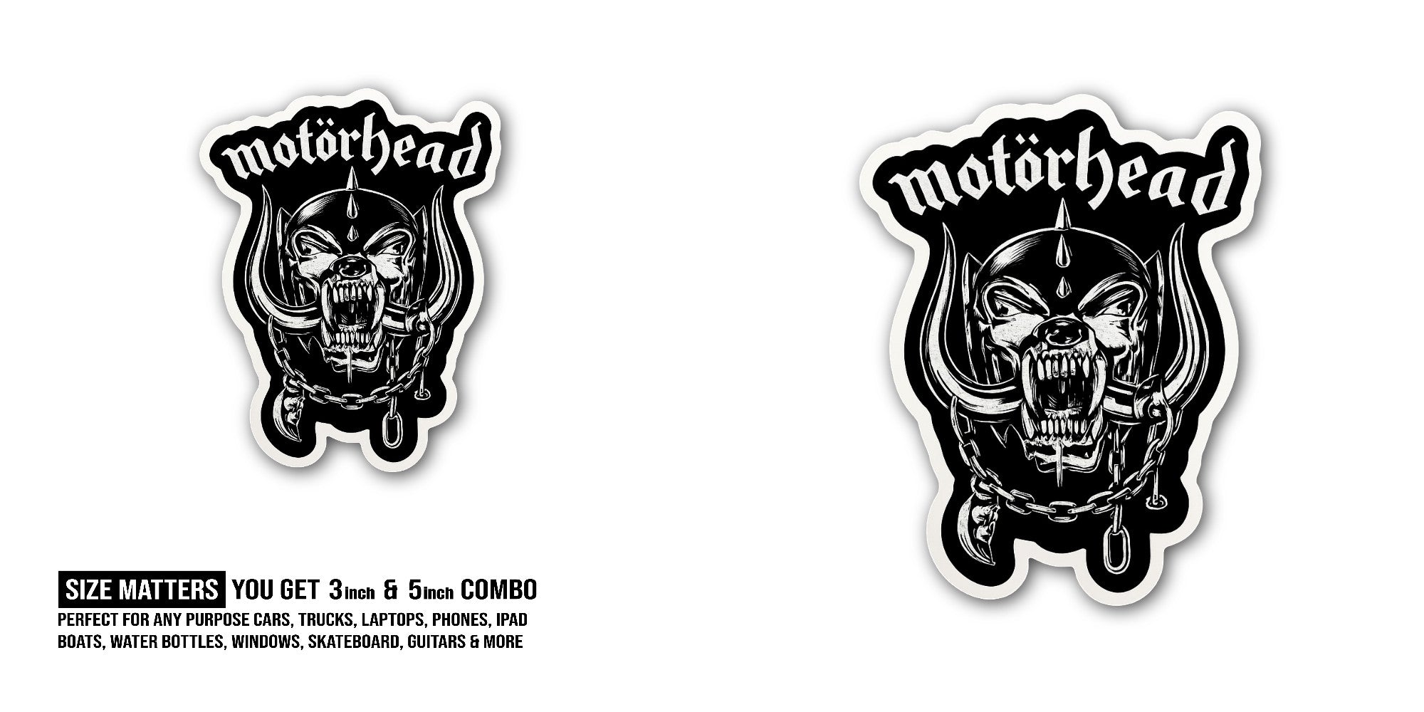 Motörhead Sticker, Waterproof Vinyl Decal Sticker Indoor Or Outdoor 2 (Pieces) 3" and 5"
