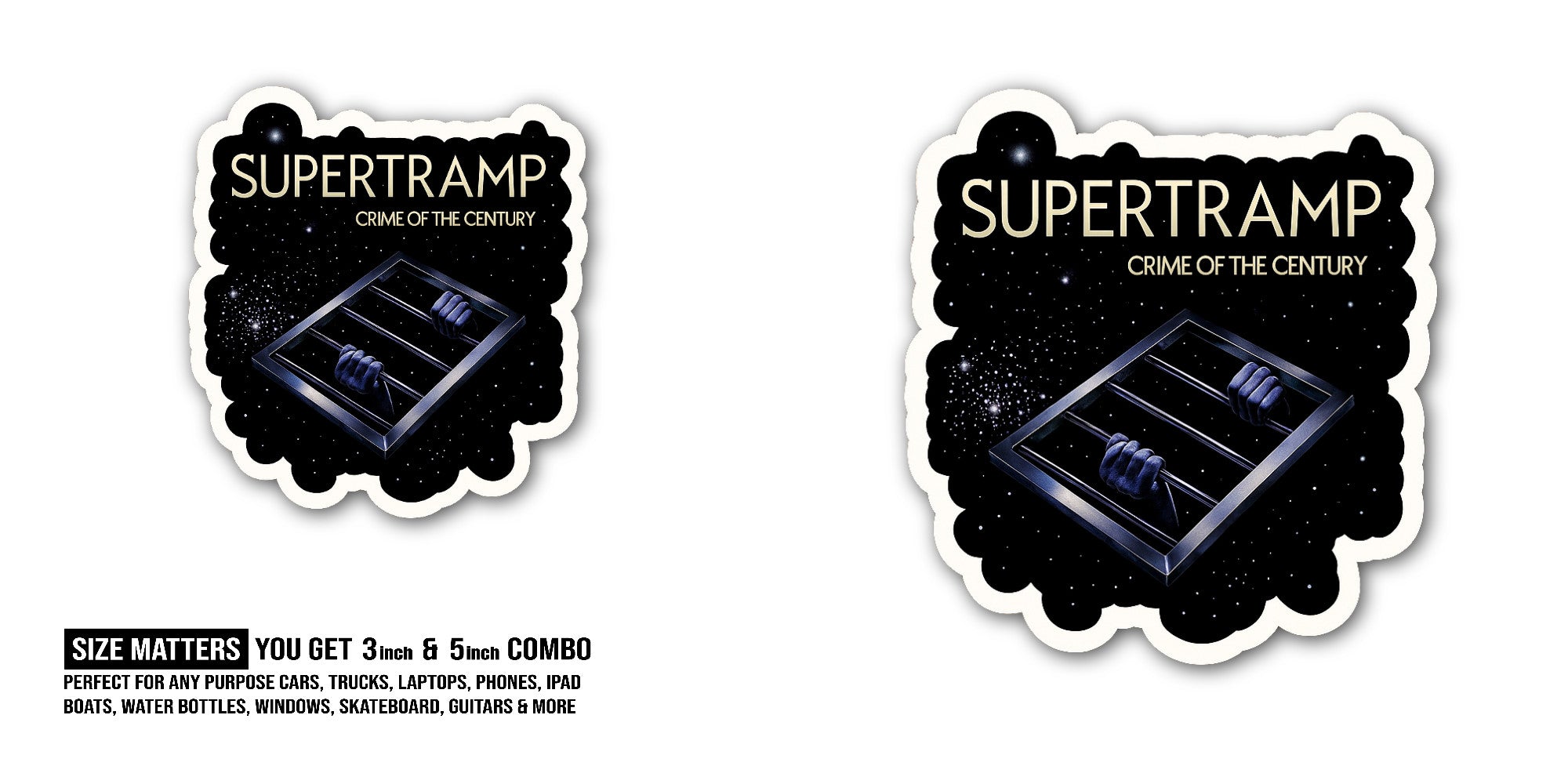 Crime of The Century Sticker, Waterproof Vinyl Decal Sticker Indoor Or Outdoor 2 (Pieces) 3" and 5"