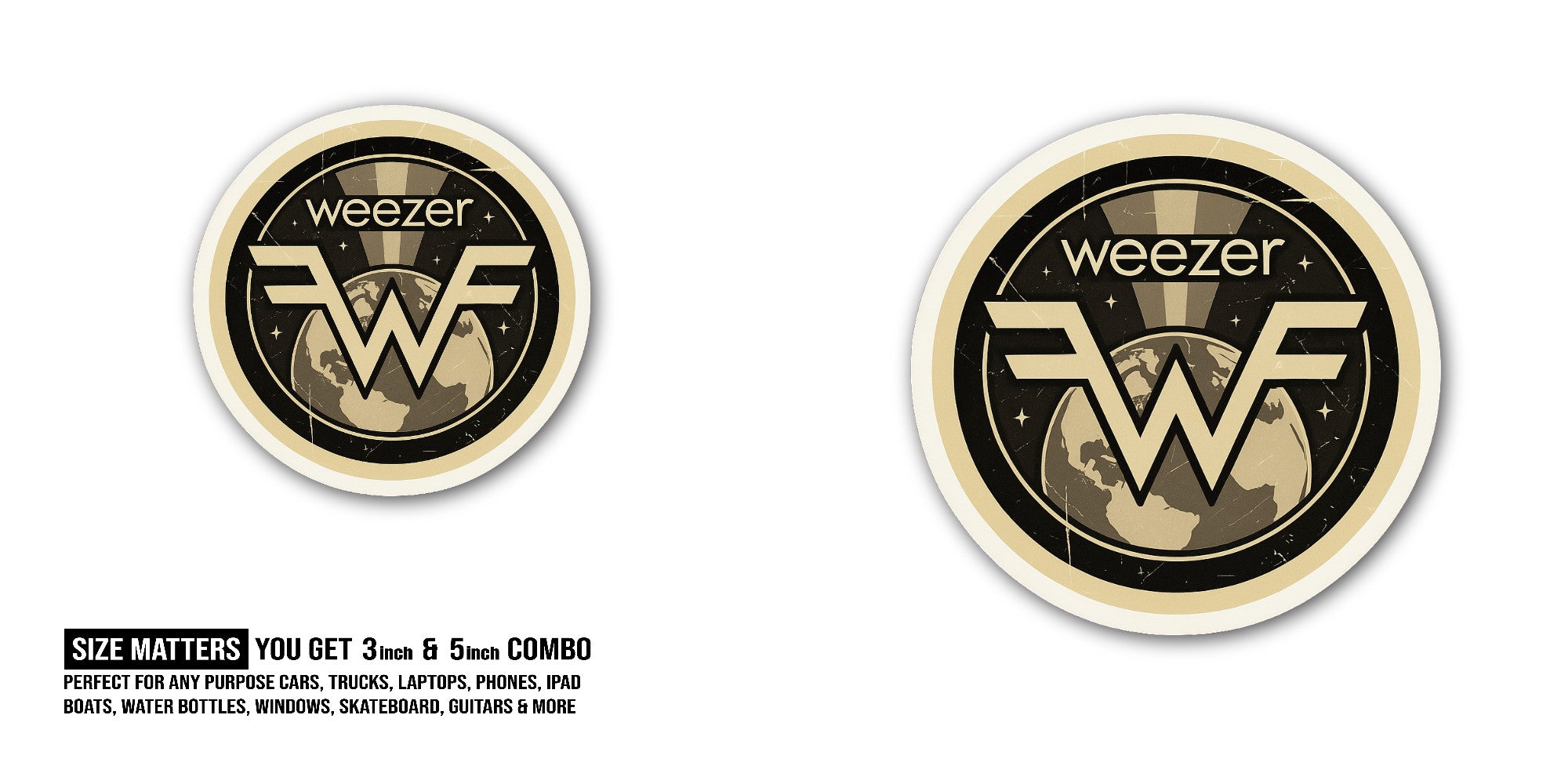 Pop Rock Band Weezer Sticker, Waterproof Vinyl Decal Sticker Indoor Or Outdoor 2 (Pieces) 3" and 5"