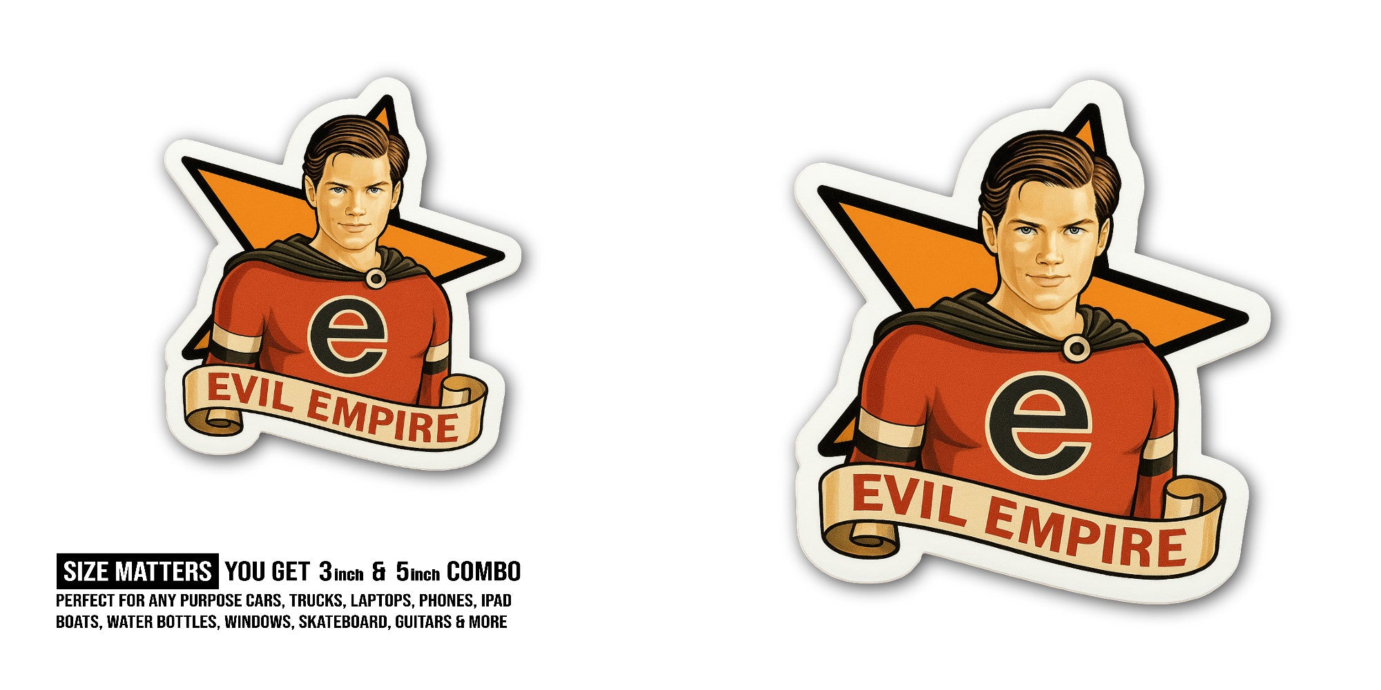 E@VIL Empire Sticker, Waterproof Vinyl Decal Sticker Indoor Or Outdoor 2 (Pieces) 3" and 5"
