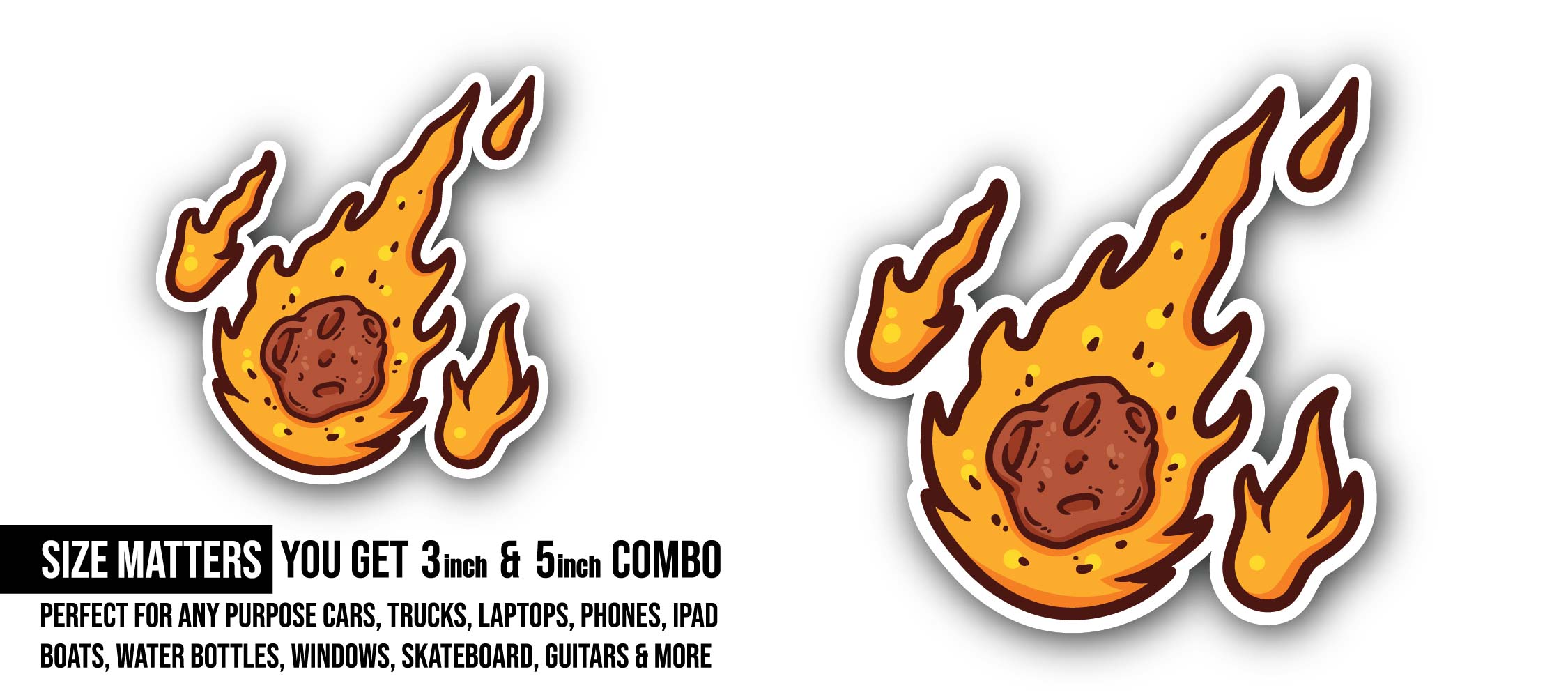 Meteor Icon Sticker, Waterproof Vinyl Decal Sticker Indoor Or Outdoor 2 (Pieces) 3" and 5"
