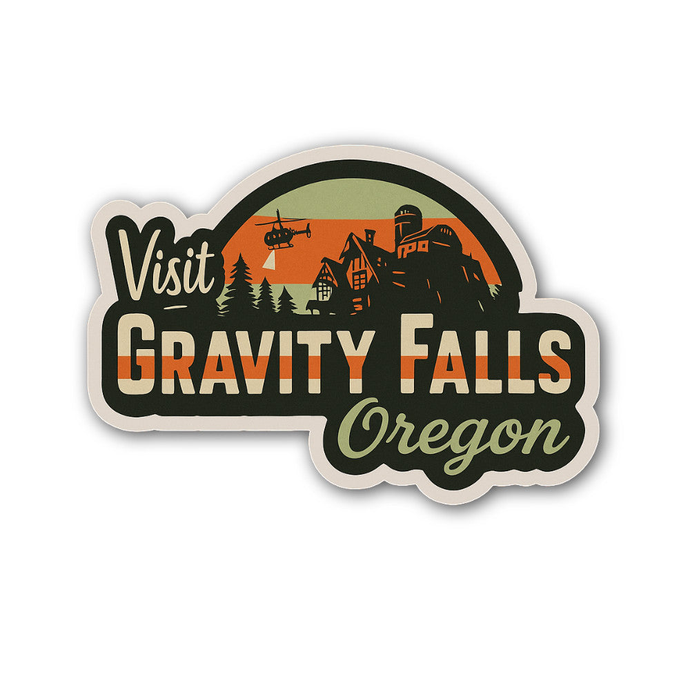 Visit Gravity Falls Oregon Sticker, Waterproof Vinyl Decal Sticker Indoor Or Outdoor 2 (Pieces) 3" and 5"
