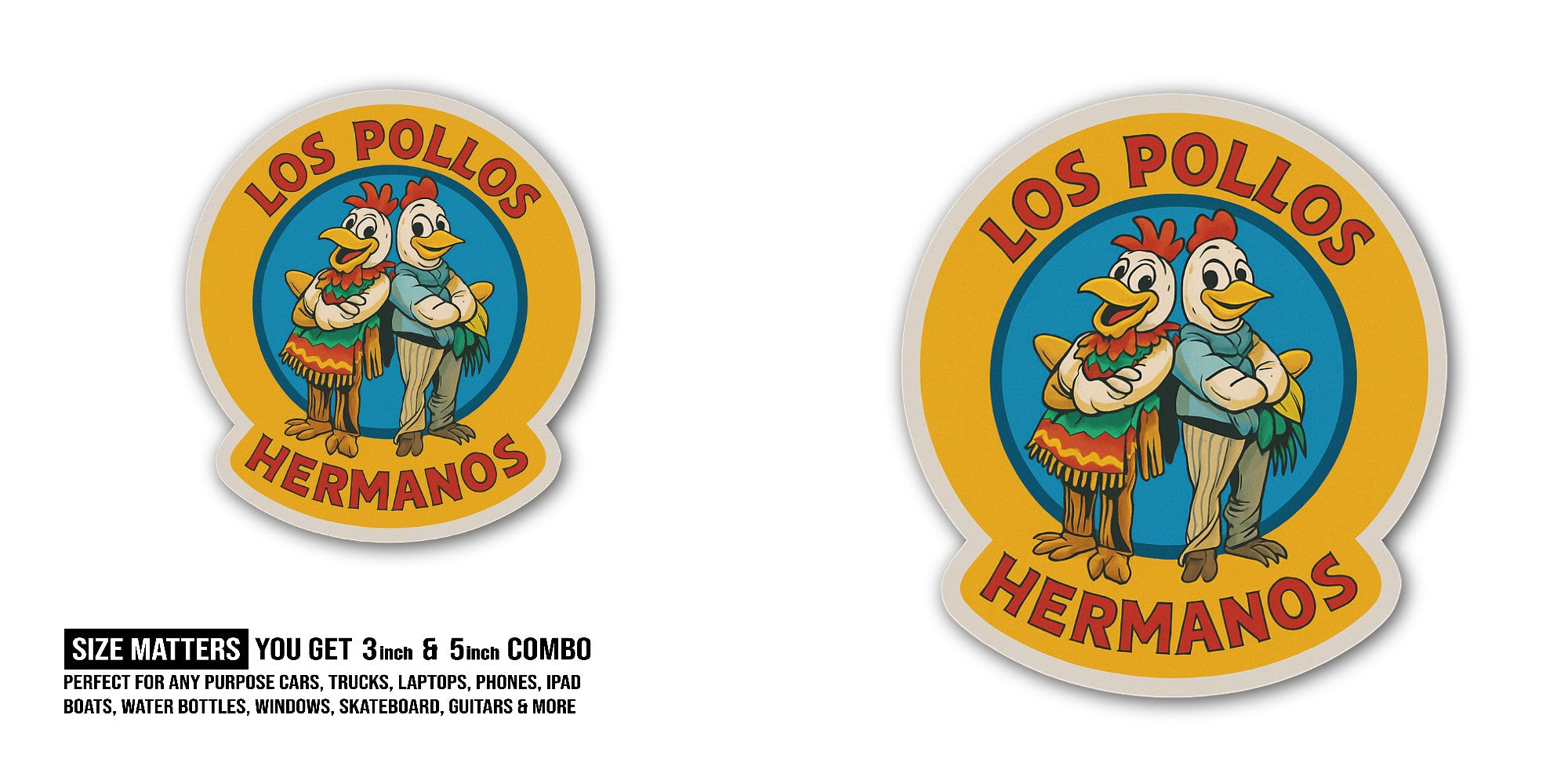 L0S Pollos Hermanos Sticker, Waterproof Vinyl Decal Sticker Indoor Or Outdoor 2 (Pieces) 3" and 5"