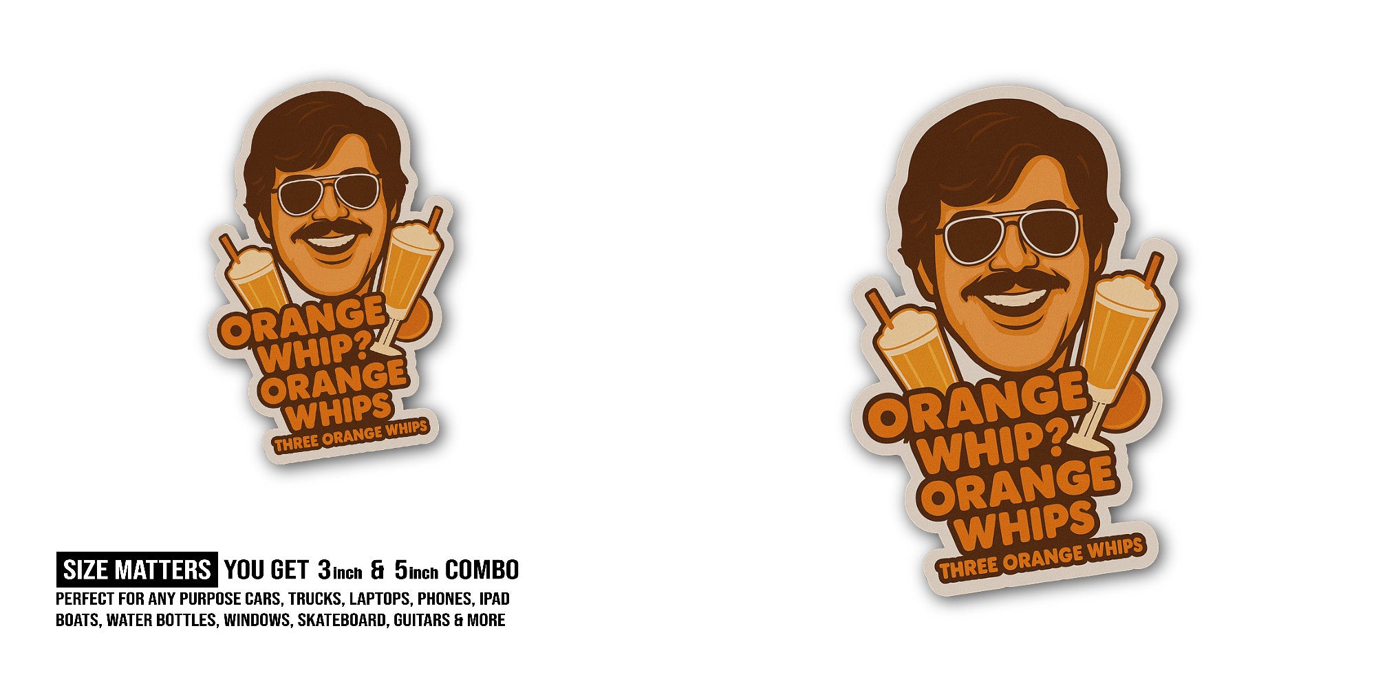 Orange Whips Three Orange Whips Sticker, Waterproof Vinyl Decal Sticker Indoor Or Outdoor 2 (Pieces) 3" and 5"