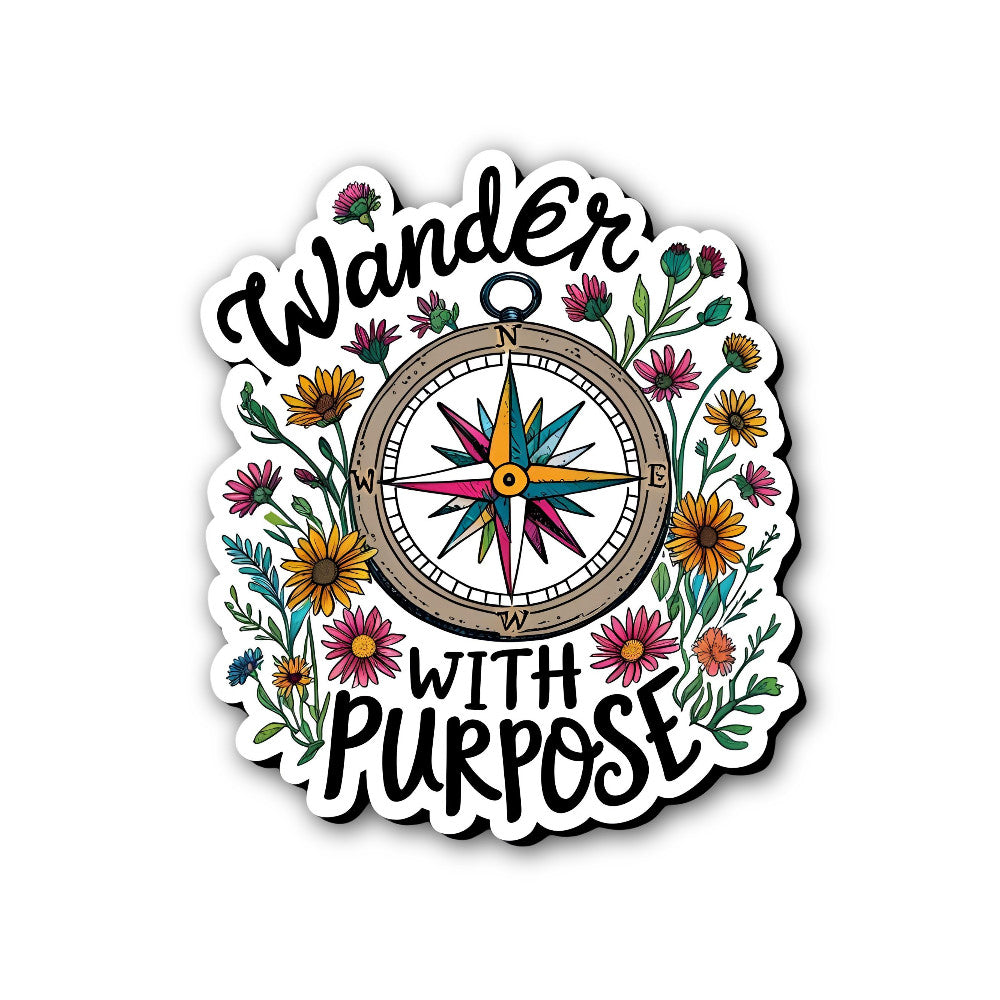 Wander with PURP0SE Sticker, Waterproof Vinyl Decal Sticker Indoor Or Outdoor 2 (Pieces) 3" and 5"