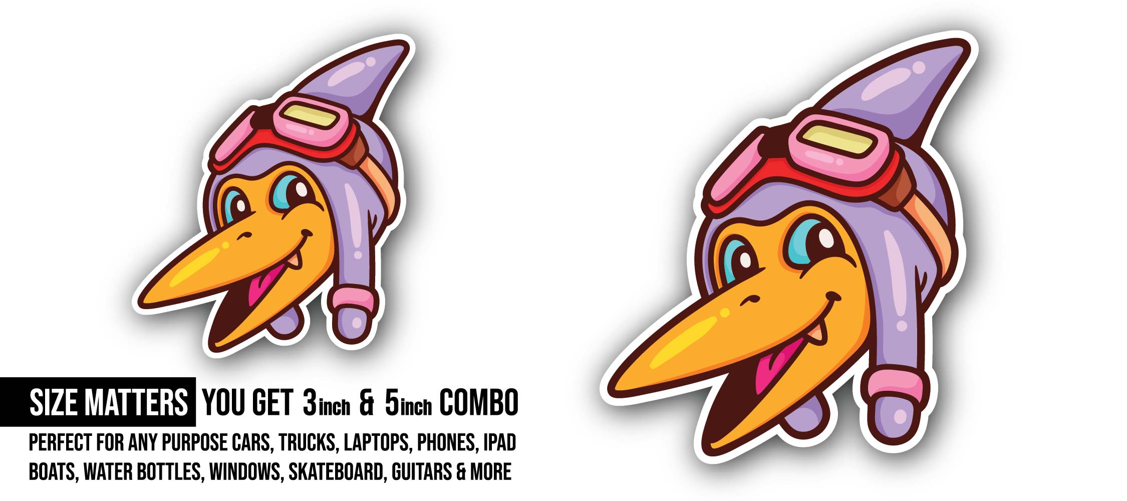 Bird with Pilot hat Sticker, Waterproof Vinyl Decal Sticker Indoor Or Outdoor 2 (Pieces) 3" and 5"