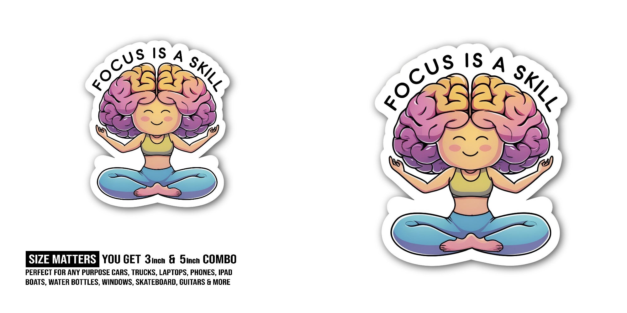 Focus is A Skill Sticker, Waterproof Vinyl Decal Sticker Indoor Or Outdoor 2 (Pieces) 3" and 5"