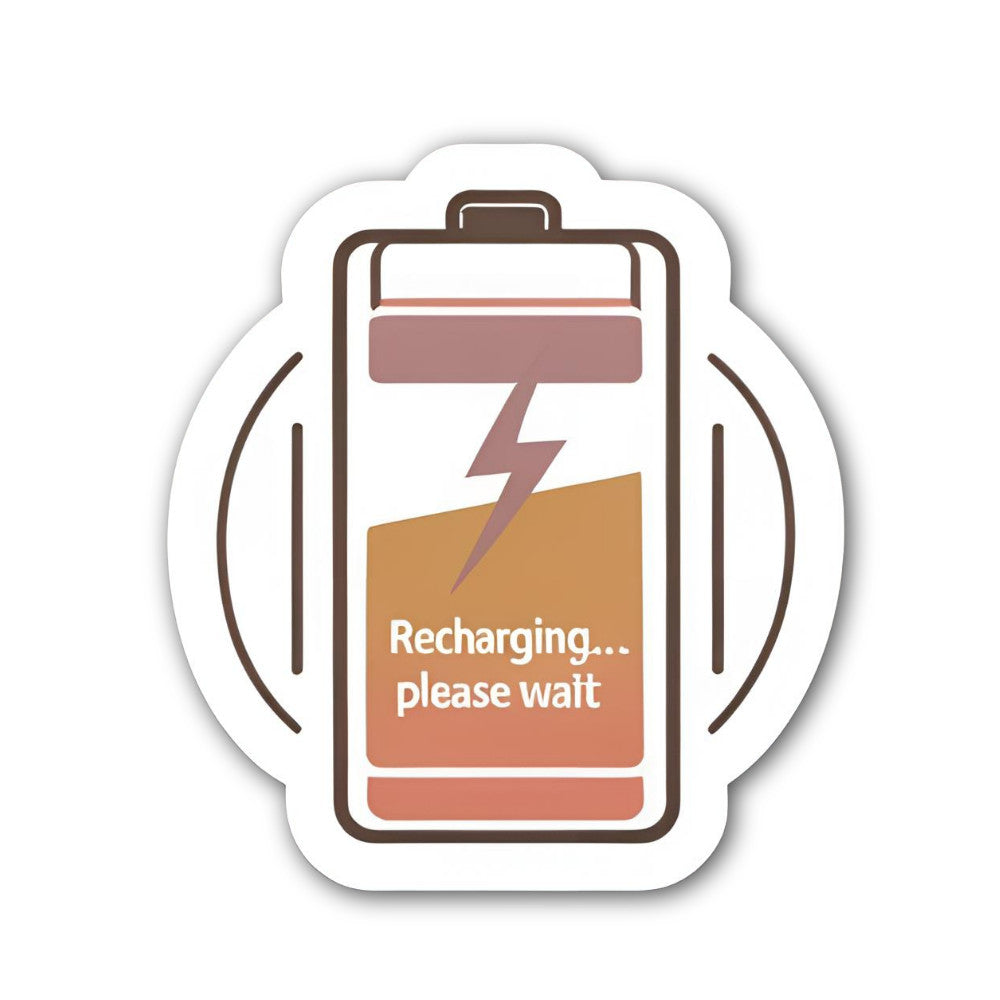 Recharging... Please Wait Sticker, Waterproof Vinyl Decal Sticker Indoor Or Outdoor 2 (Pieces) 3" and 5"