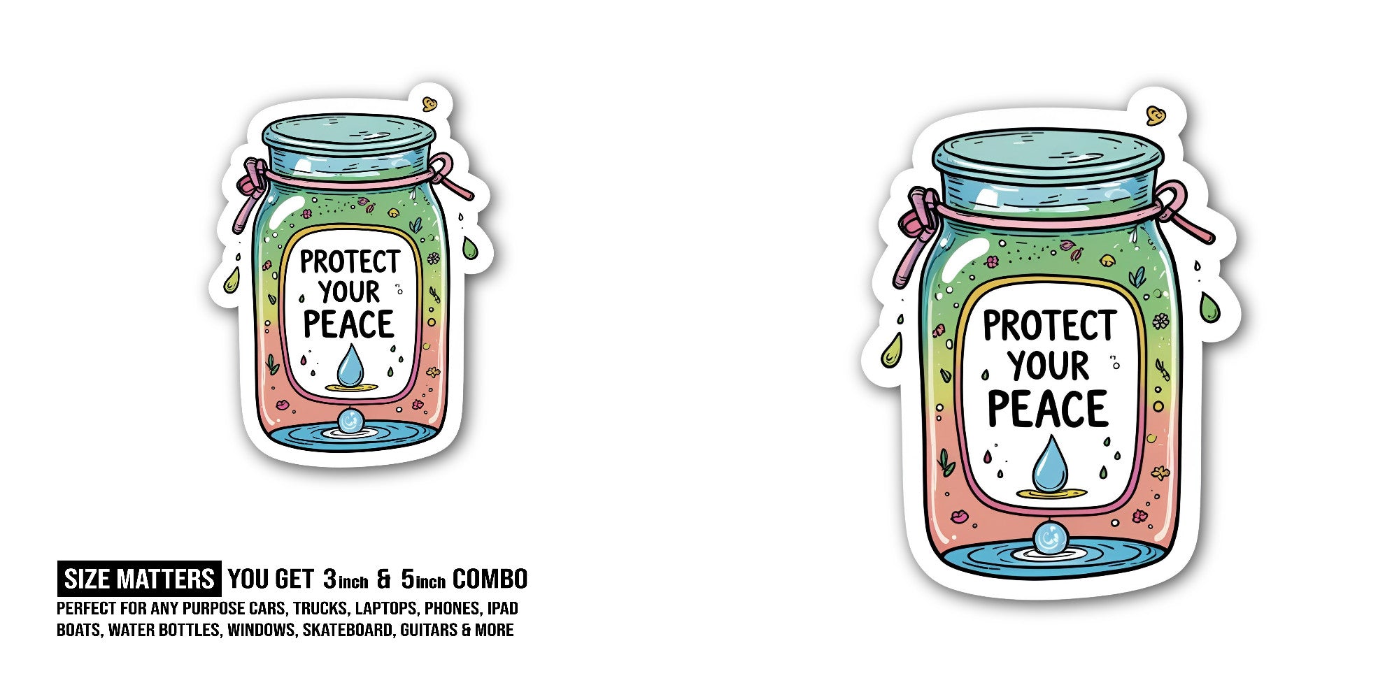 PR0TECT Your Peace Sticker, Waterproof Vinyl Decal Sticker Indoor Or Outdoor 2 (Pieces) 3" and 5"