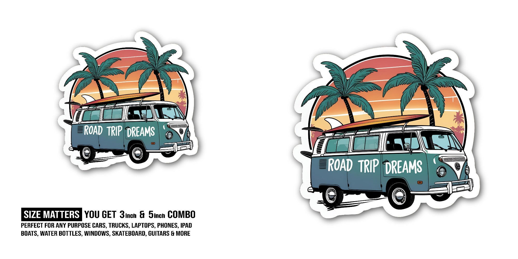 Camper Van Sticker, Waterproof Vinyl Decal Sticker Indoor Or Outdoor 2 (Pieces) 3" and 5"