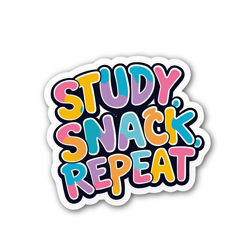 Study Snack Repeat Sticker, Waterproof Vinyl Decal Sticker Indoor Or Outdoor 2 (Pieces) 3" and 5"