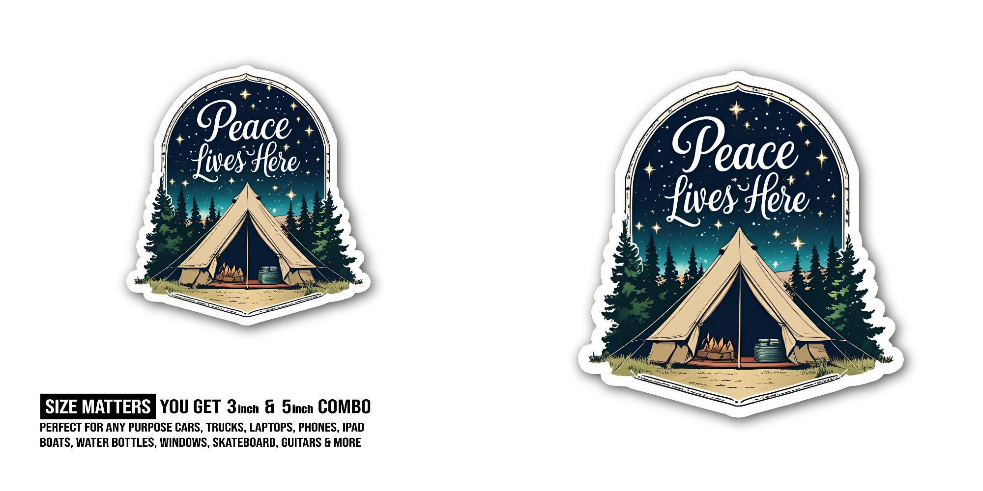 Peace Lives Here Sticker, Waterproof Vinyl Decal Sticker Indoor Or Outdoor 2 (Pieces) 3" and 5"
