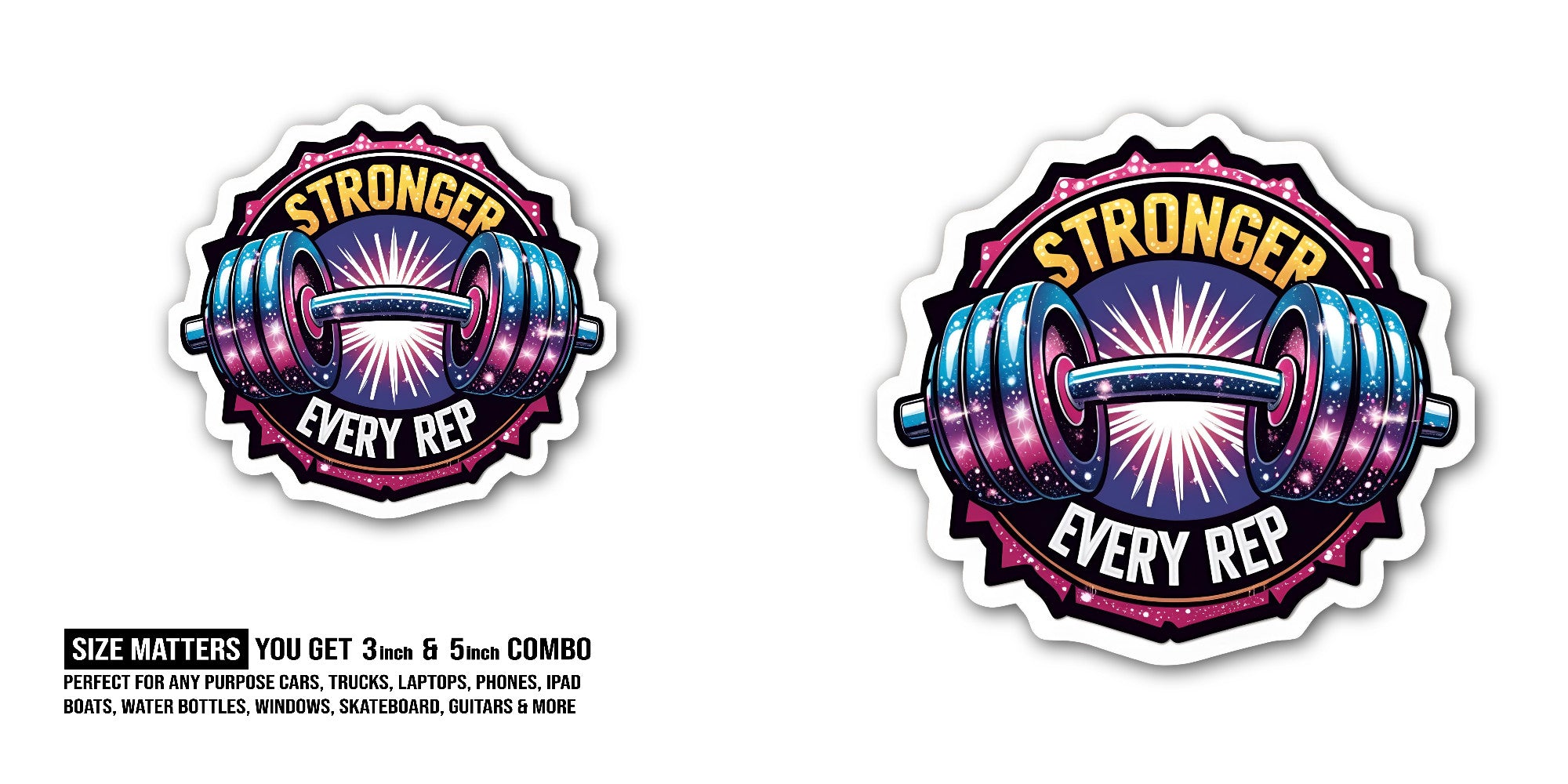 Stronger Sticker, Waterproof Vinyl Decal Sticker Indoor Or Outdoor 2 (Pieces) 3" and 5"