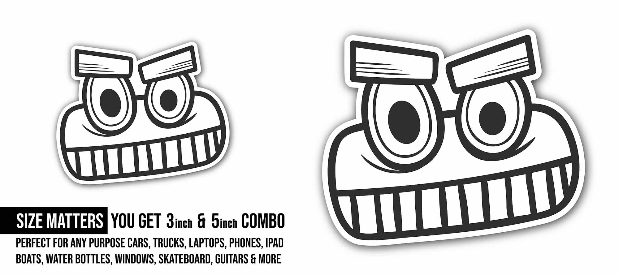 Smiling Face Sticker, Waterproof Vinyl Decal Sticker Indoor Or Outdoor 2 (Pieces) 3" and 5"