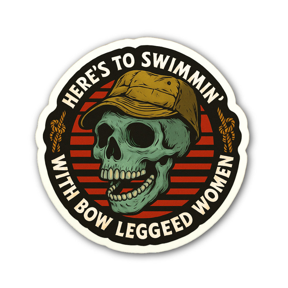 Here's to SWIMMIN with Bow LEGGEED Women Sticker, Waterproof Vinyl Decal Sticker Indoor Or Outdoor 2 (Pieces) 3" and 5"