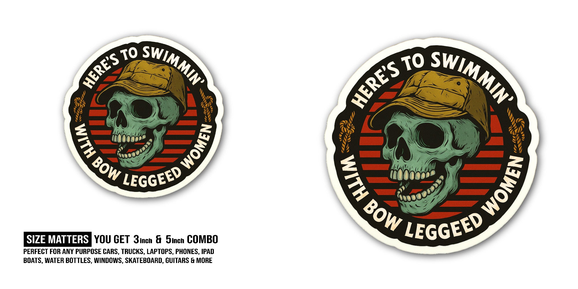 Here's to SWIMMIN with Bow LEGGEED Women Sticker, Waterproof Vinyl Decal Sticker Indoor Or Outdoor 2 (Pieces) 3" and 5"