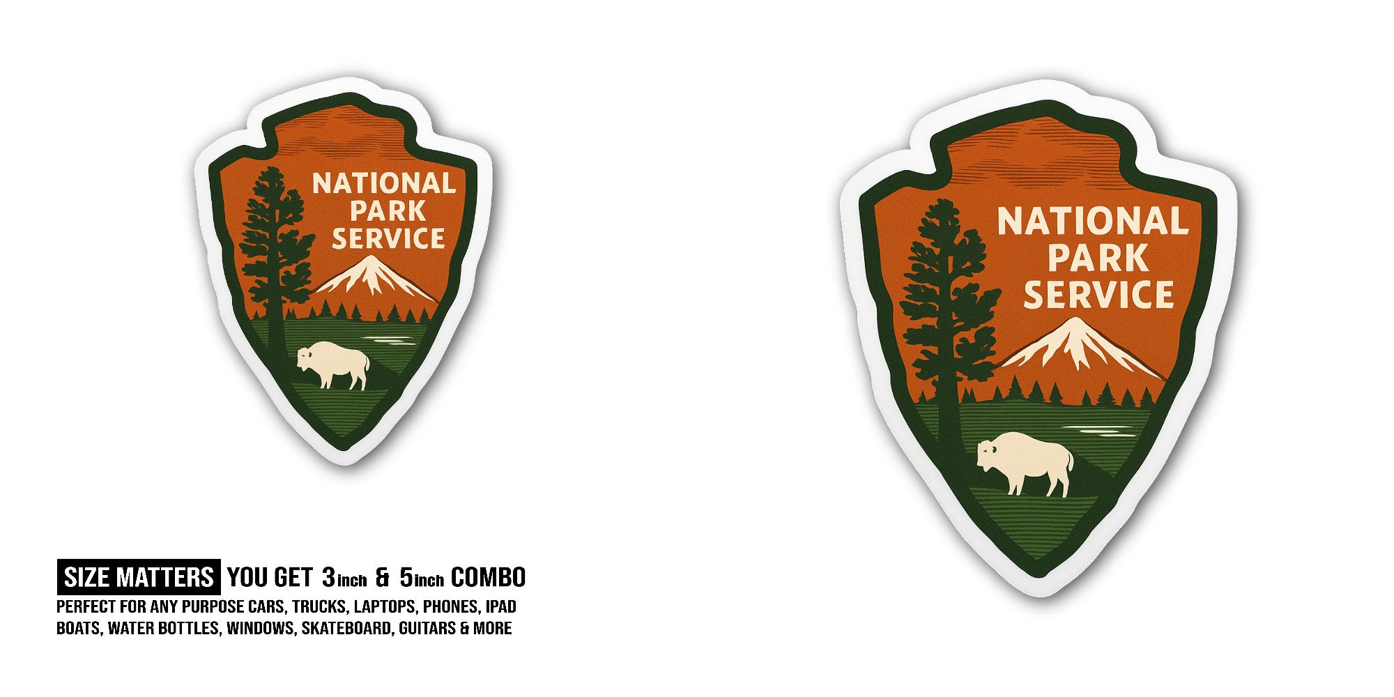 Park Service Sticker, Waterproof Vinyl Decal Sticker Indoor Or Outdoor 2 (Pieces) 3" and 5"