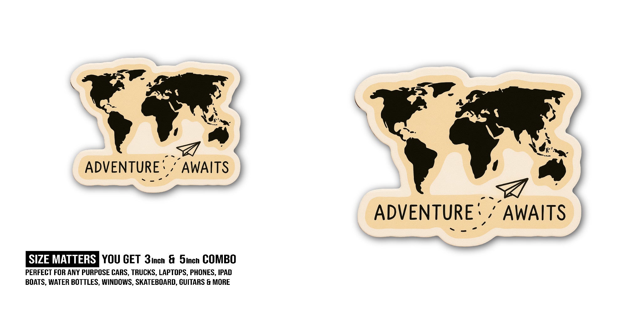 Adventure Awaits Sticker, Waterproof Vinyl Decal Sticker Indoor Or Outdoor 2 (Pieces) 3" and 5"