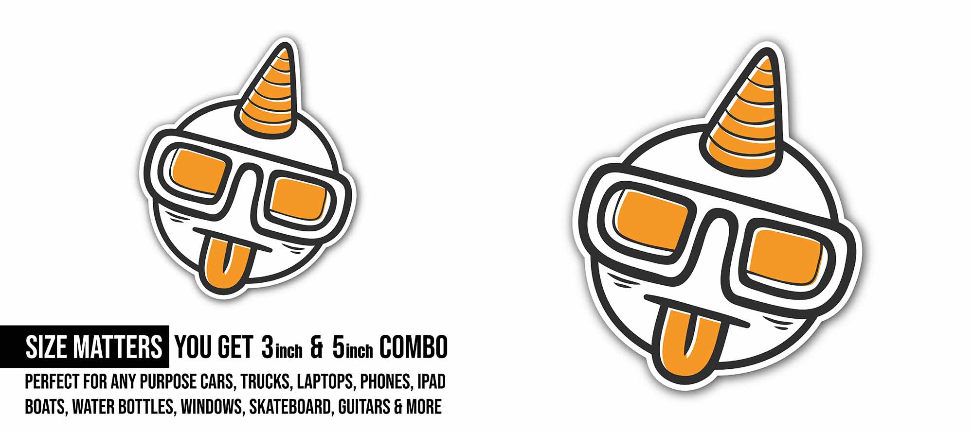 Glasses with Unicorn Sticker, Waterproof Vinyl Decal Sticker Indoor Or Outdoor 2 (Pieces) 3" and 5"