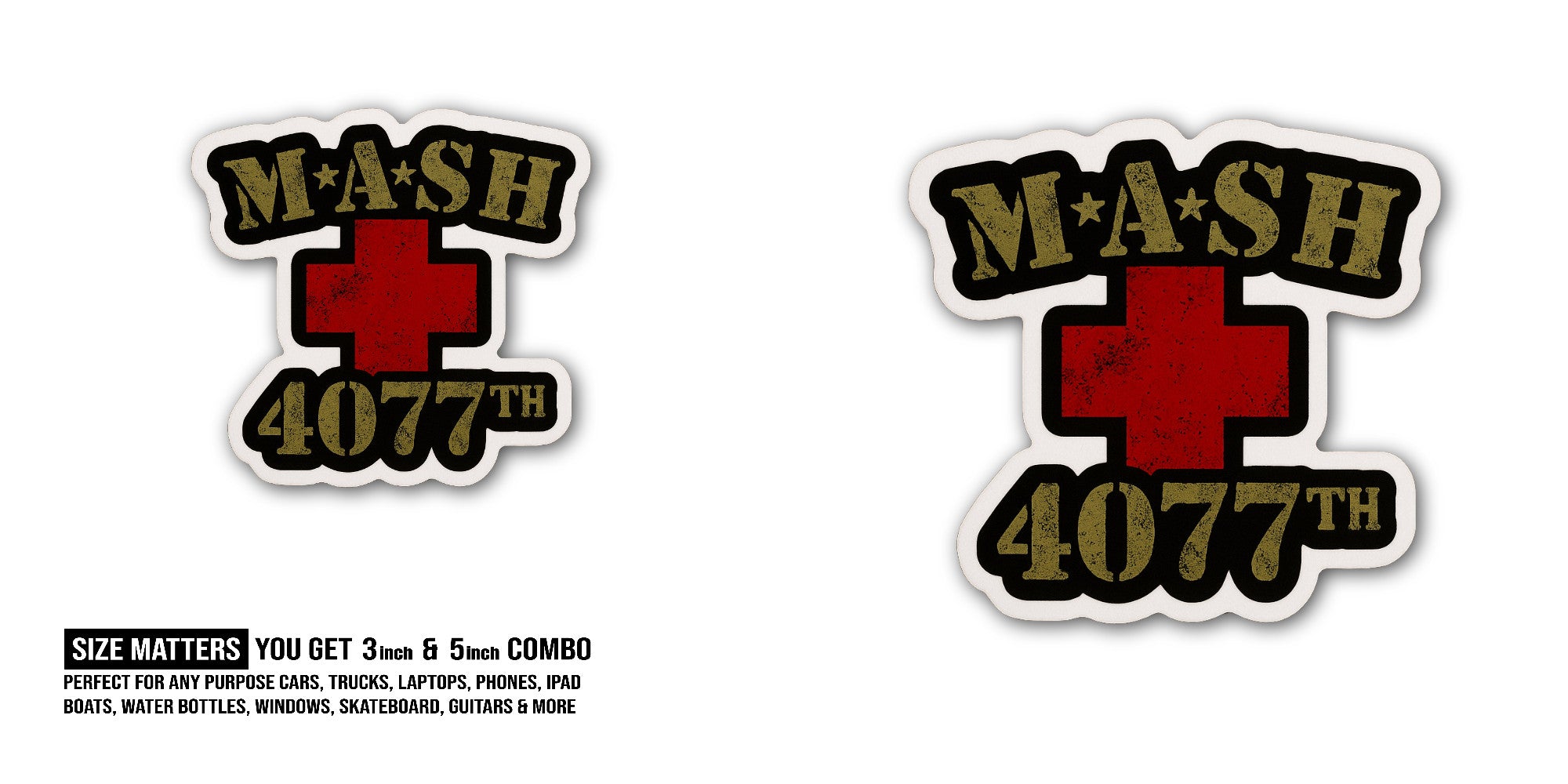 Mash 4077th  Sticker, Waterproof Vinyl Decal Sticker Indoor Or Outdoor 2 (Pieces) 3" and 5"