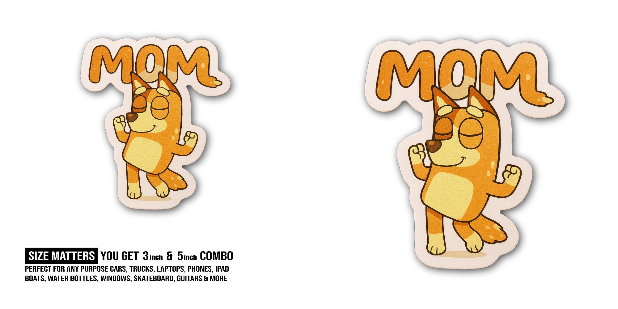 Cute Dancing Dog Sticker, Waterproof Vinyl Decal Sticker Indoor Or Outdoor 2 (Pieces) 3" and 5"
