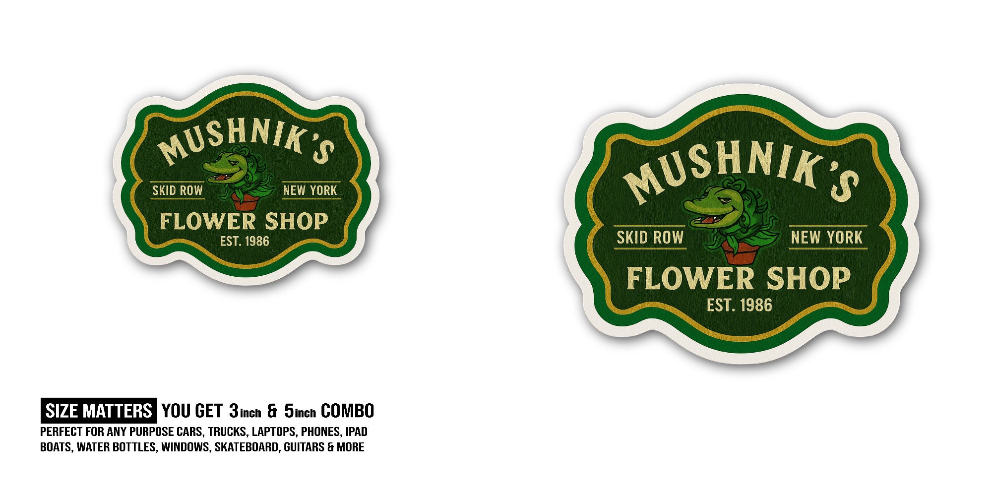 MUSHNIK'S FLOWER SHOP Sticker, Waterproof Vinyl Decal Sticker Indoor Or Outdoor 2 (Pieces) 3" and 5"