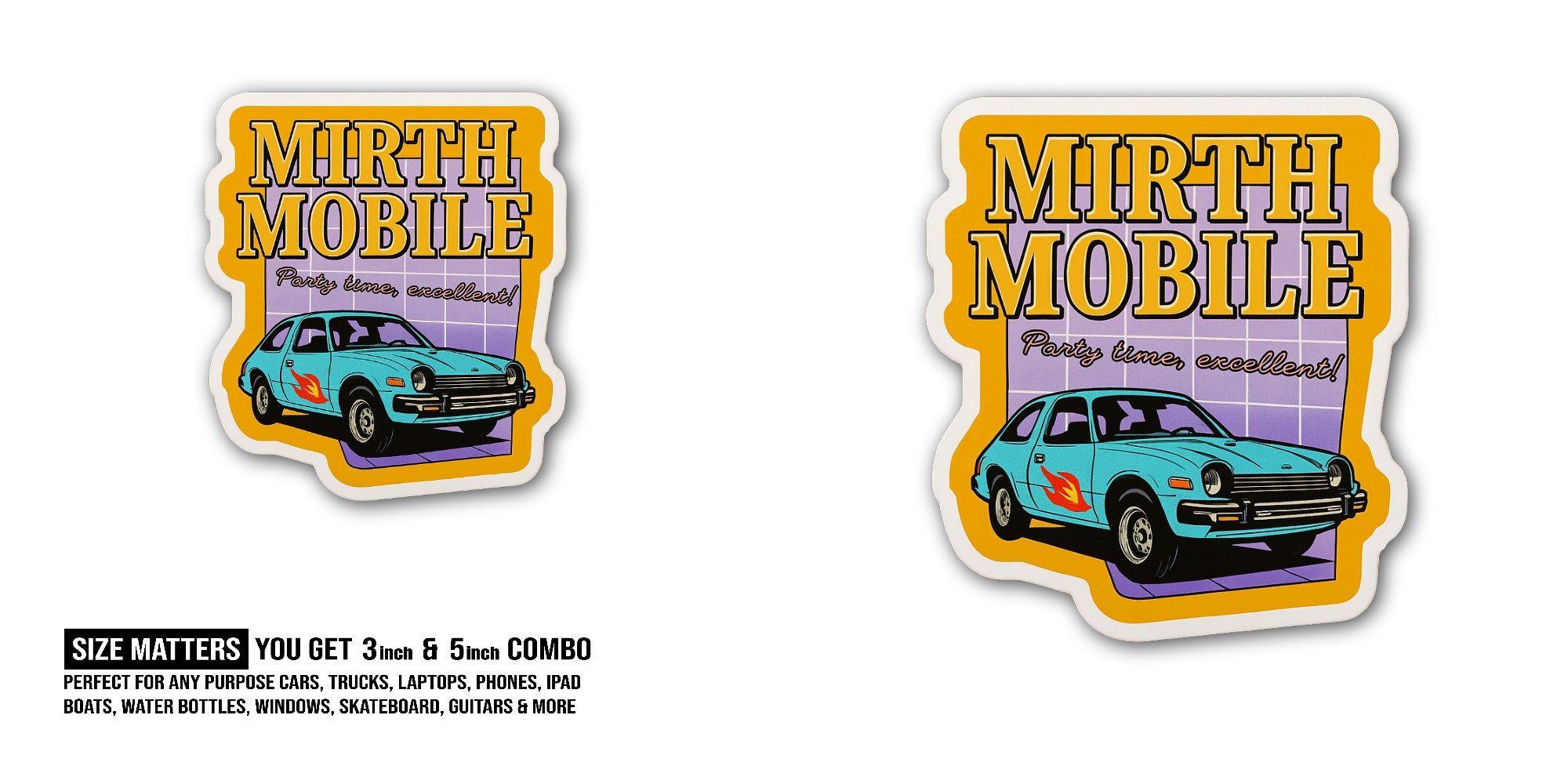 MIRTH MOBILE Sticker, Waterproof Vinyl Decal Sticker Indoor Or Outdoor 2 (Pieces) 3" and 5"