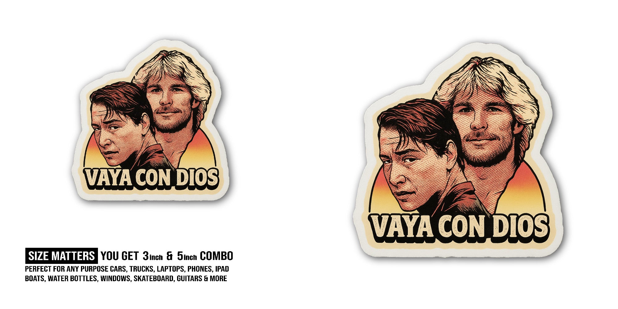 VAYA CON DIOS Sticker, Waterproof Vinyl Decal Sticker Indoor Or Outdoor 2 (Pieces) 3" and 5"
