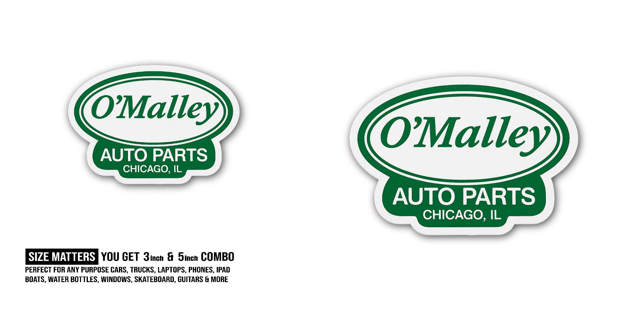 O'Malley AUTO PARTS Sticker, Waterproof Vinyl Decal Sticker Indoor Or Outdoor 2 (Pieces) 3" and 5"