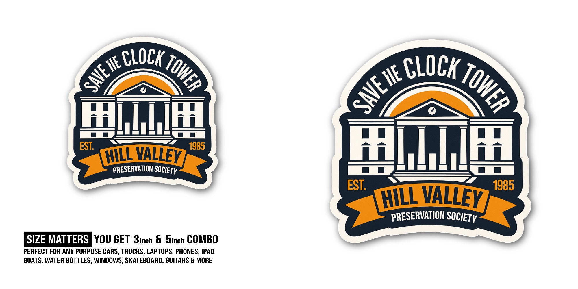 Clock Tower Sticker, Waterproof Vinyl Decal Sticker Indoor Or Outdoor 2 (Pieces) 3" and 5"