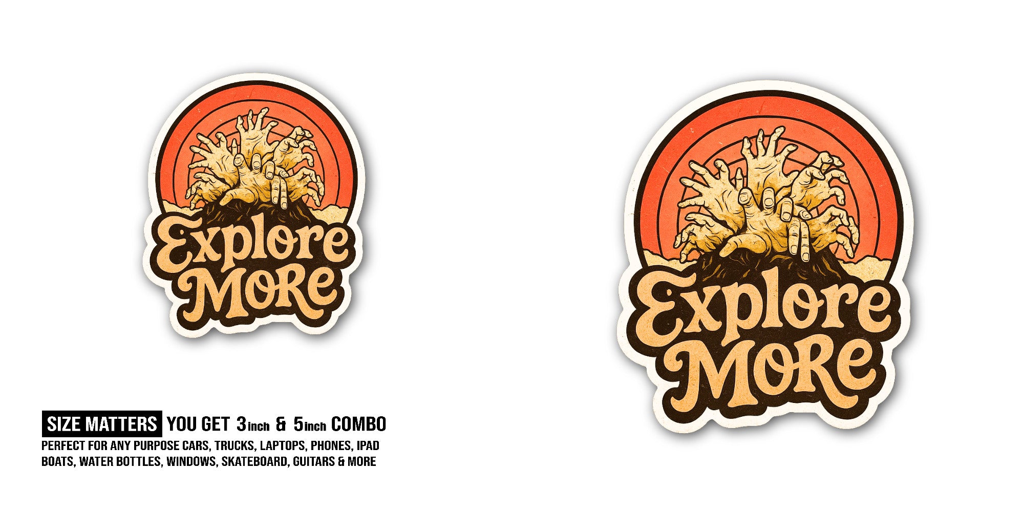 Expl0re M0RE Sticker, Waterproof Vinyl Decal Sticker Indoor Or Outdoor 2 (Pieces) 3" and 5"