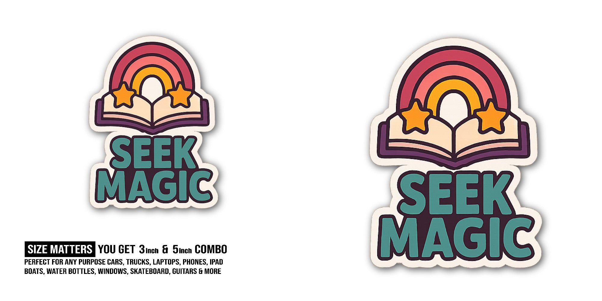 Seek Magic Sticker, Waterproof Vinyl Decal Sticker Indoor Or Outdoor 2 (Pieces) 3" and 5"