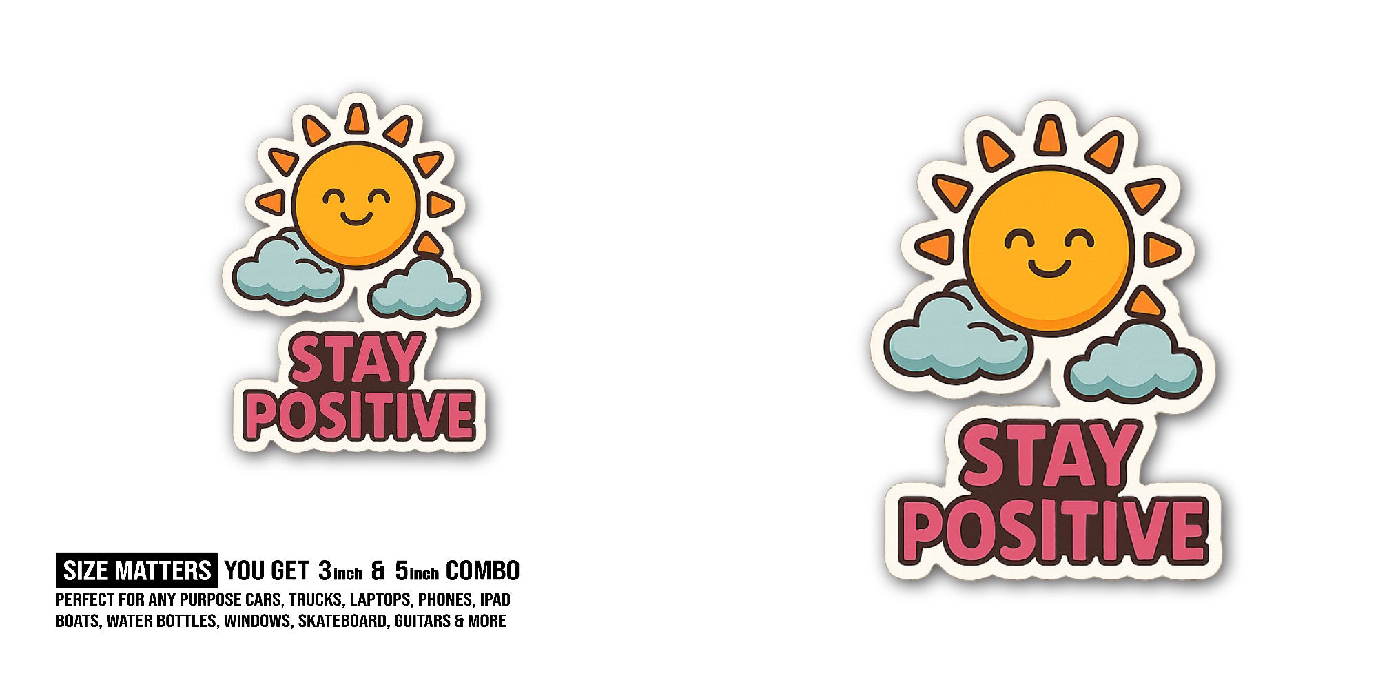 POSITIVE Sticker, Waterproof Vinyl Decal Sticker Indoor Or Outdoor 2 (Pieces) 3" and 5"
