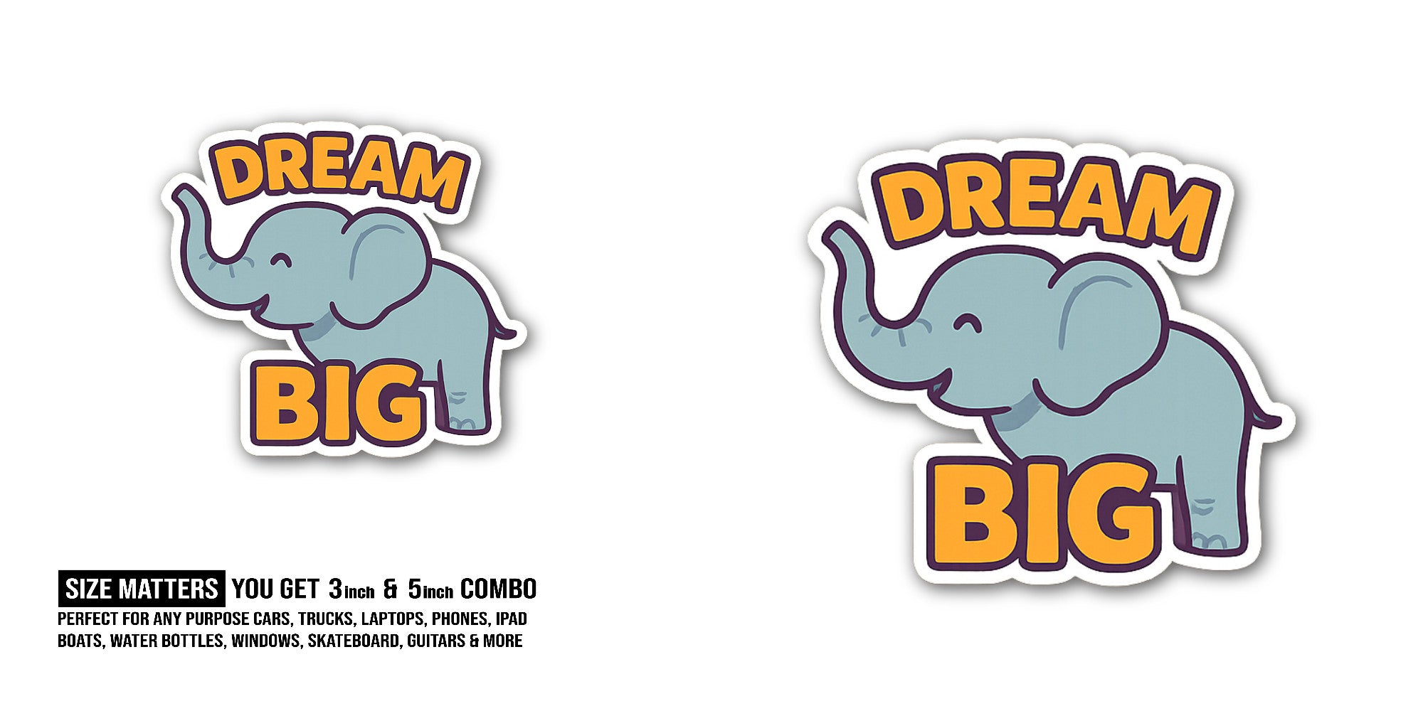 Elephant Sticker, Waterproof Vinyl Decal Sticker Indoor Or Outdoor 2 (Pieces) 3" and 5"