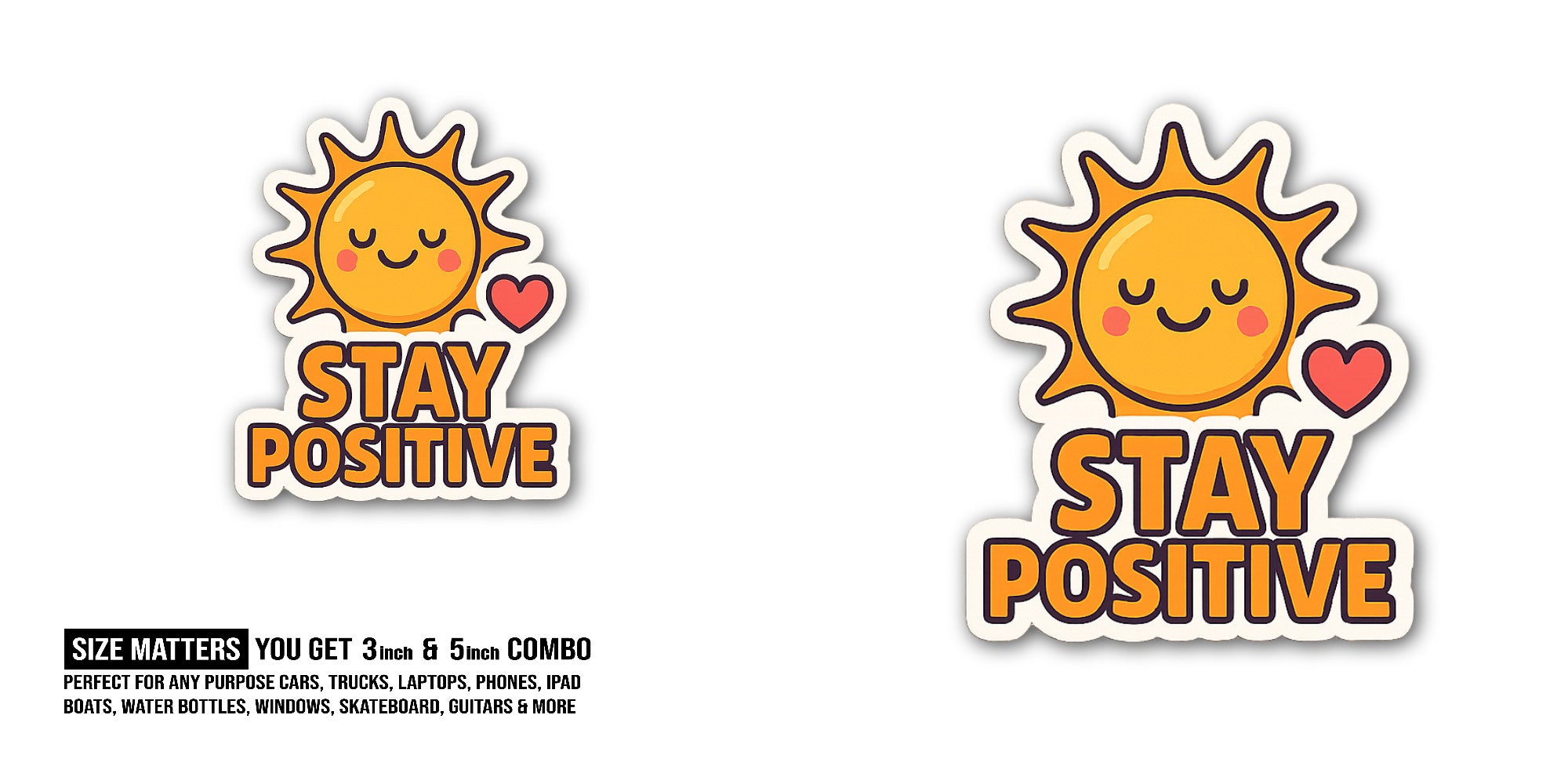 Sun Sticker, Waterproof Vinyl Decal Sticker Indoor Or Outdoor 2 (Pieces) 3" and 5"