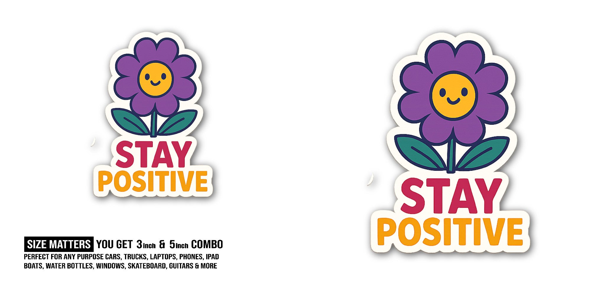 Purple Flower Sticker, Waterproof Vinyl Decal Sticker Indoor Or Outdoor 2 (Pieces) 3" and 5"