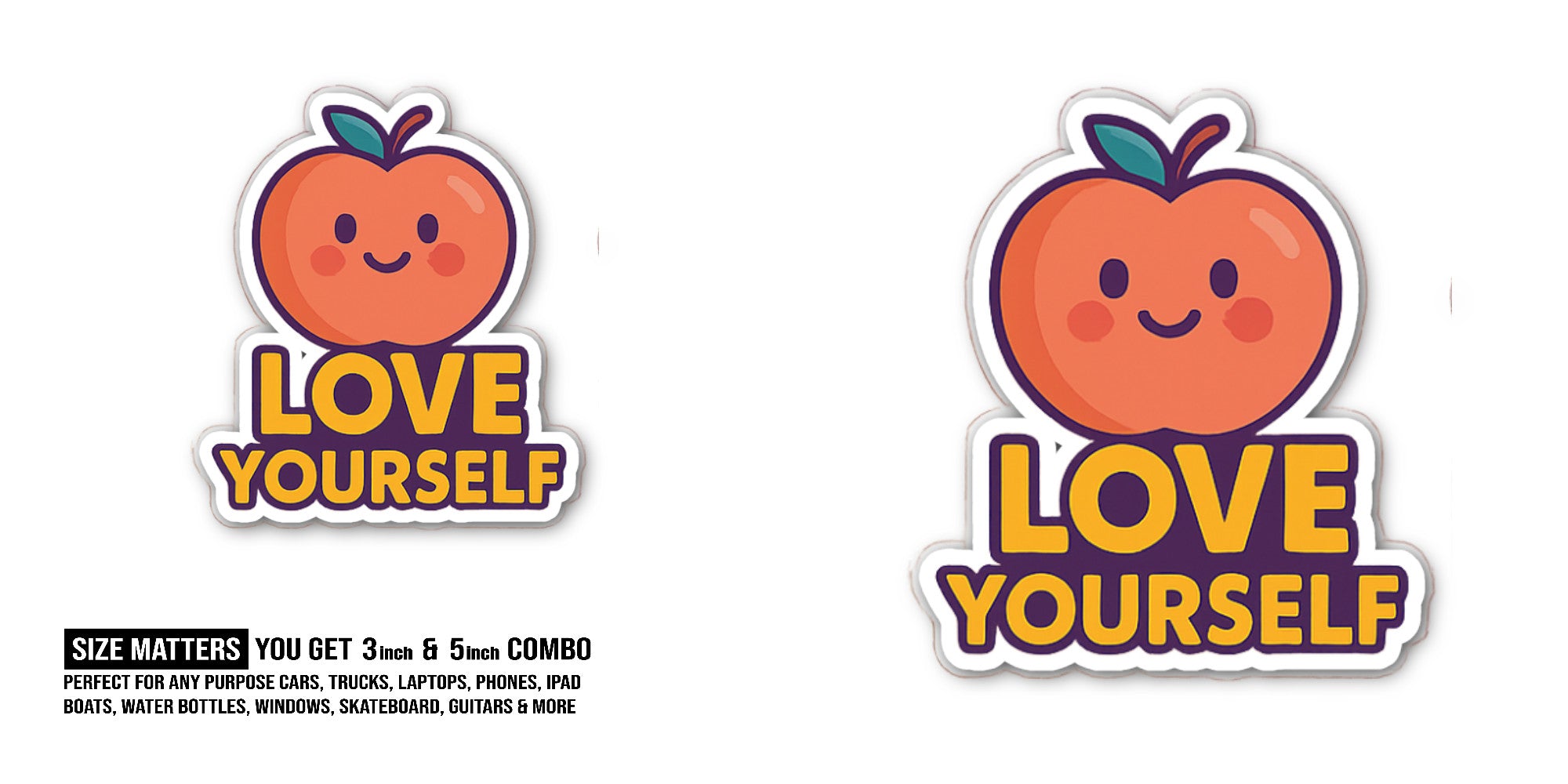 Cute apple Sticker, Waterproof Vinyl Decal Sticker Indoor Or Outdoor 2 (Pieces) 3" and 5"